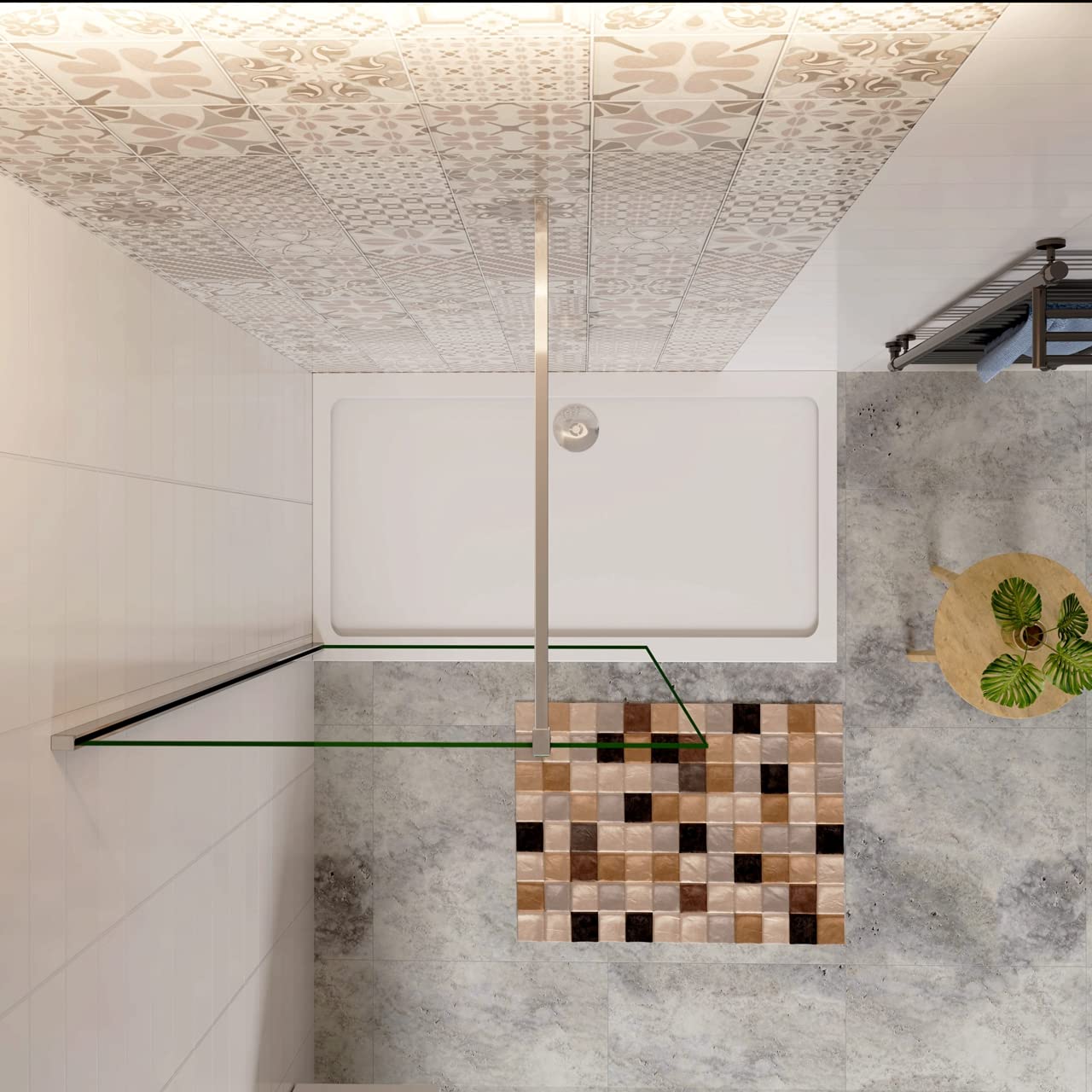 Doccia Walk In 100x200cm Vetro 10mm Barra 90cm Tagliabile | Cromo Lucido, Parete Doccia Anticalcare, Trasparente Vetro Temperato, Parete Fissa