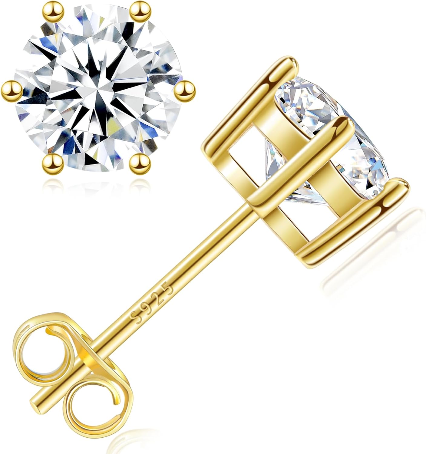 Moissanite Lab Created Diamond Earrings 0.6ctw-3.0ctw Solitaire Studs, D Color VVS1, Hypoallergenic 925 Sterling Silver, 14K White Gold Plated, Friction Back - Gift for Women & Men - Image 8