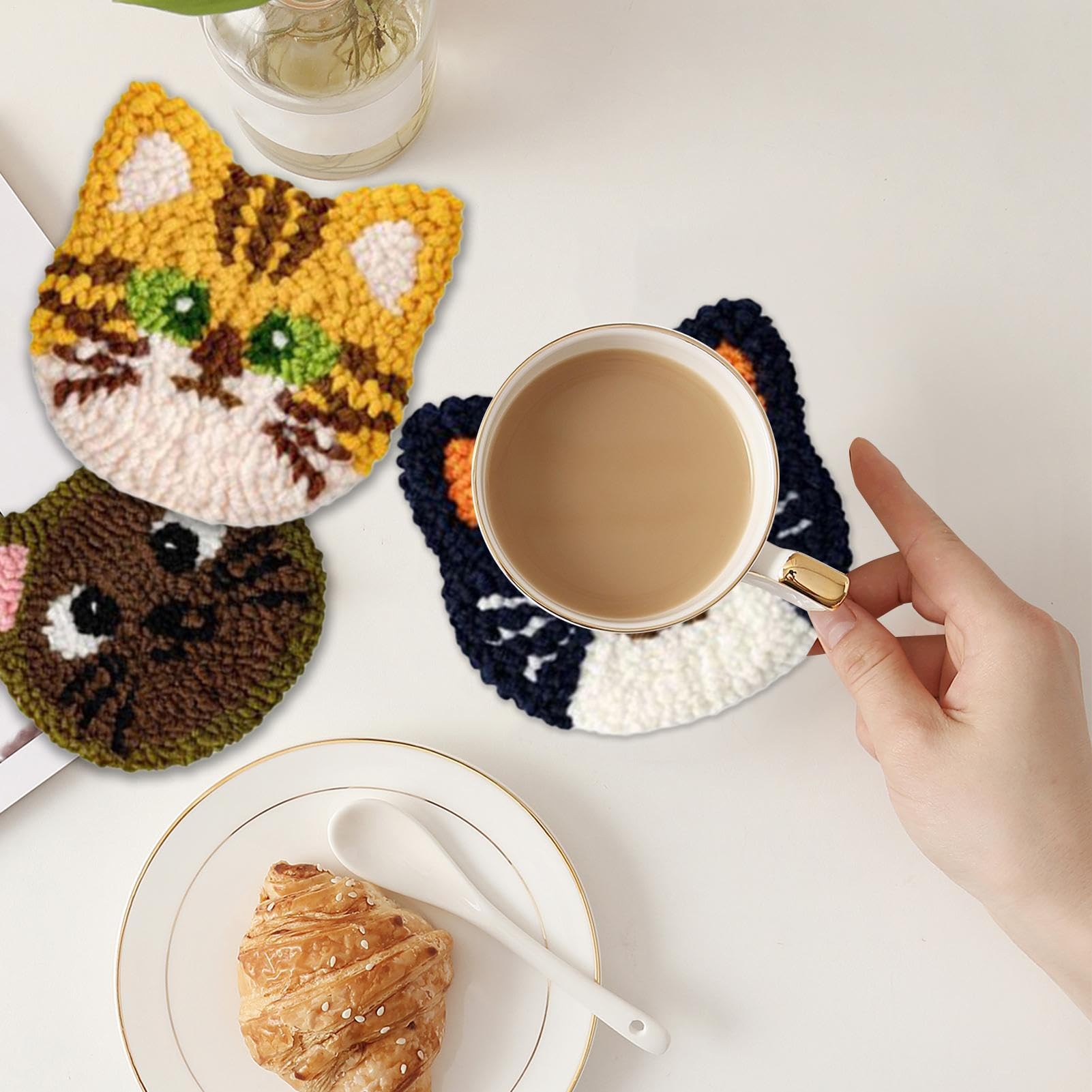 Sottobicchiere ad ago | Kit tufting per adulti con arte punch ad ago | Forniture artigianali ad anello in filo portatile per donne ragazze tappeto tuften officina