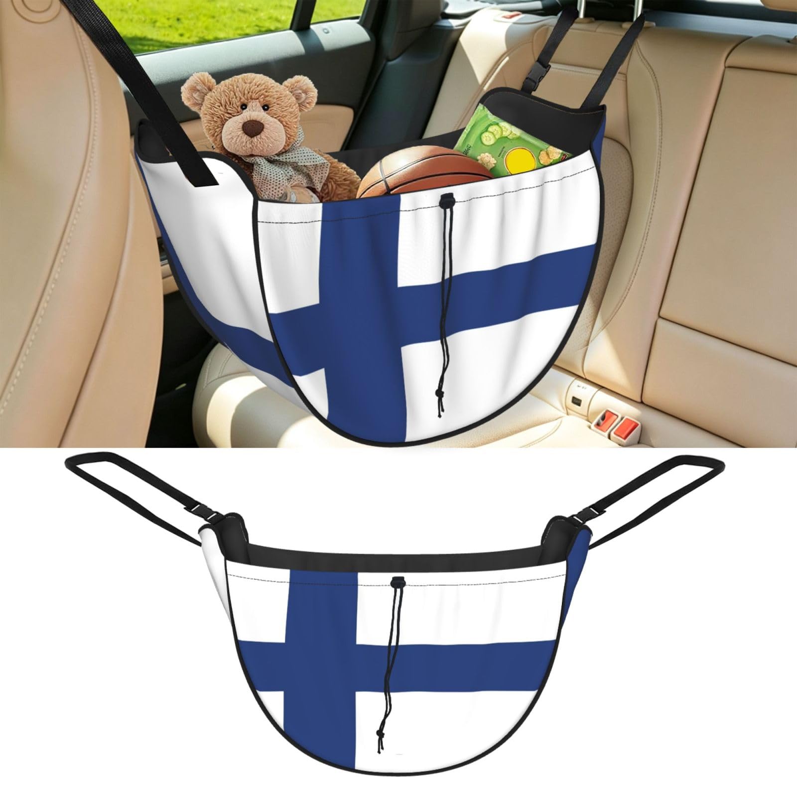 Cntdbu Black Flag Of Finland Car Seat Organizer-Backseat Storage Bag For Travel