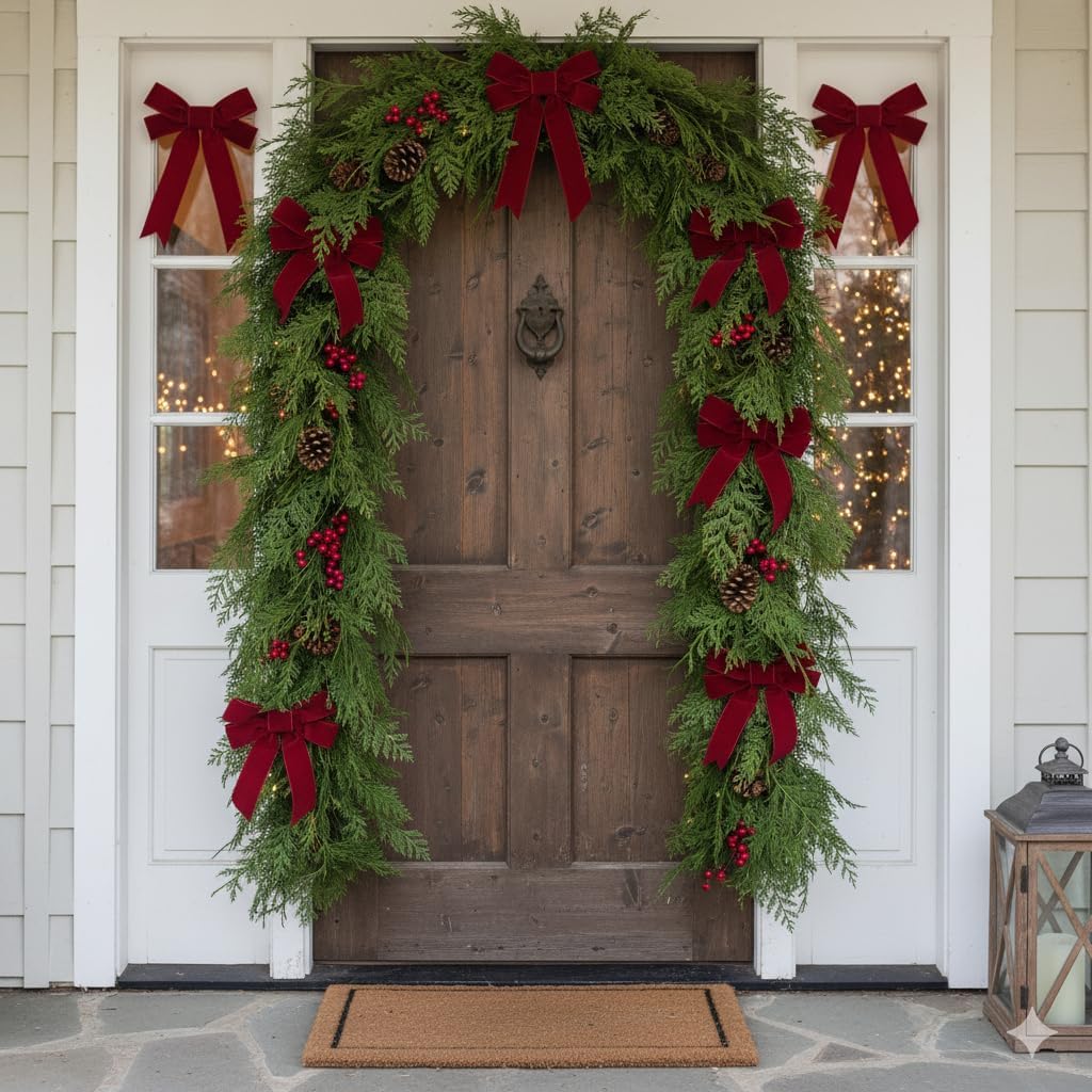 6ft Christmas Real Touch Cedar Garland with Pine Cones, Artificial Realistic Cypress Garland Light Green for Mantle Fireplace & Stairs Railing Unlit Faux Greenery Decorations for Indoor Xmas Decor - Image 9