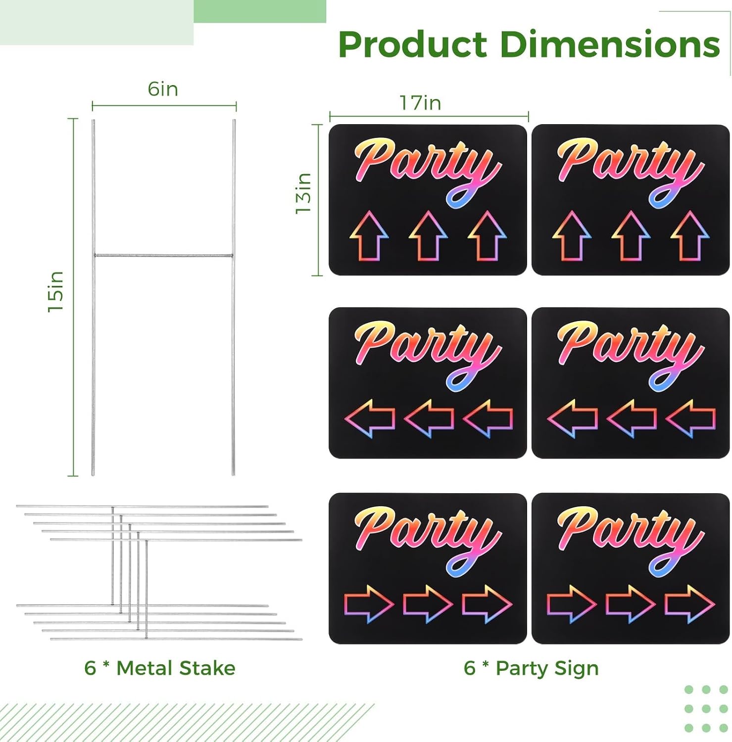 Set Of 6 Double-Sided Retro Neon Party Signs With Metal Stakes, Waterproof 17 X 15 Yard Signs For Weddings, Outdoor Events, And Parties