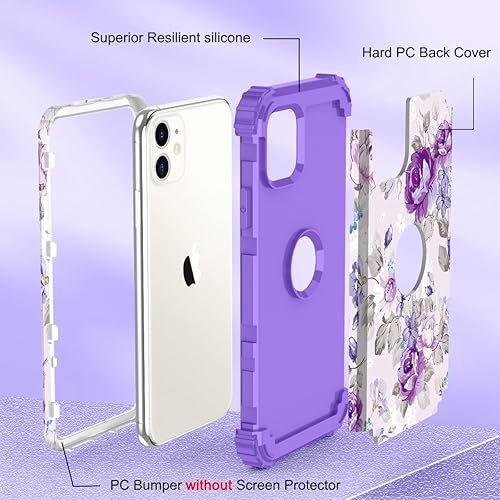 Miniatura 5 de Hocase Funda protectora híbrida 3 en 1 para iPhone 11, resistente a prueba de golpes, goma de silicona suave, parachoques de plástico duro, funda