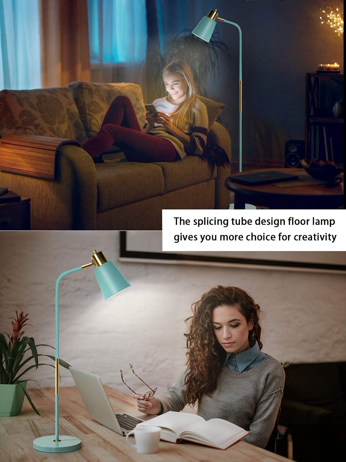 LALISU Floor Lamp, Industrial Floor Lamps for Living Rooms Rustic Farmhouse Reading Standing Floor Lamp Adjustable Metal Heads Indoor Task Lighting for Living Room Bedroom Office Home Décor (Green)