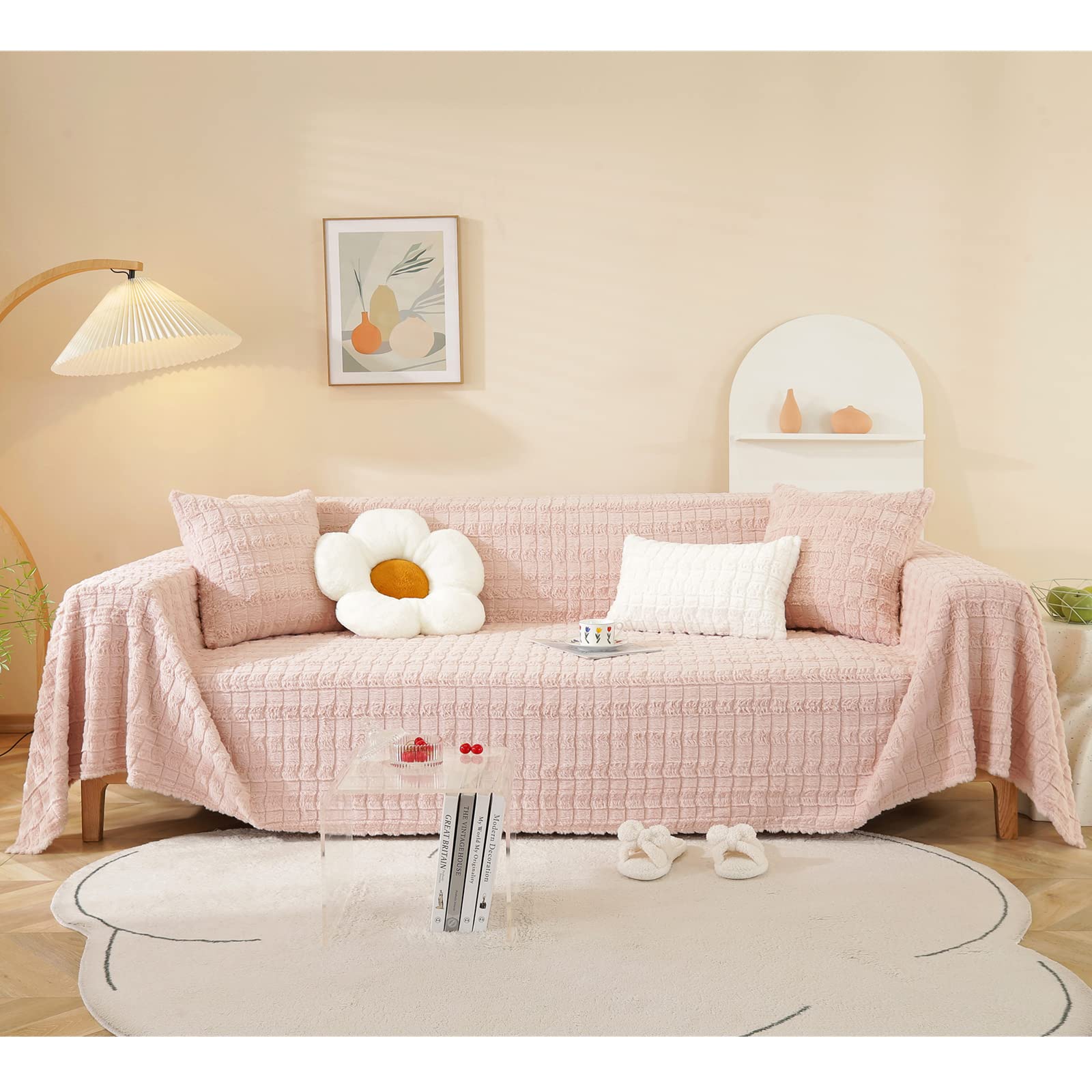 Jeté de canapé en fausse fourrure de lapin doux chaud 3 places