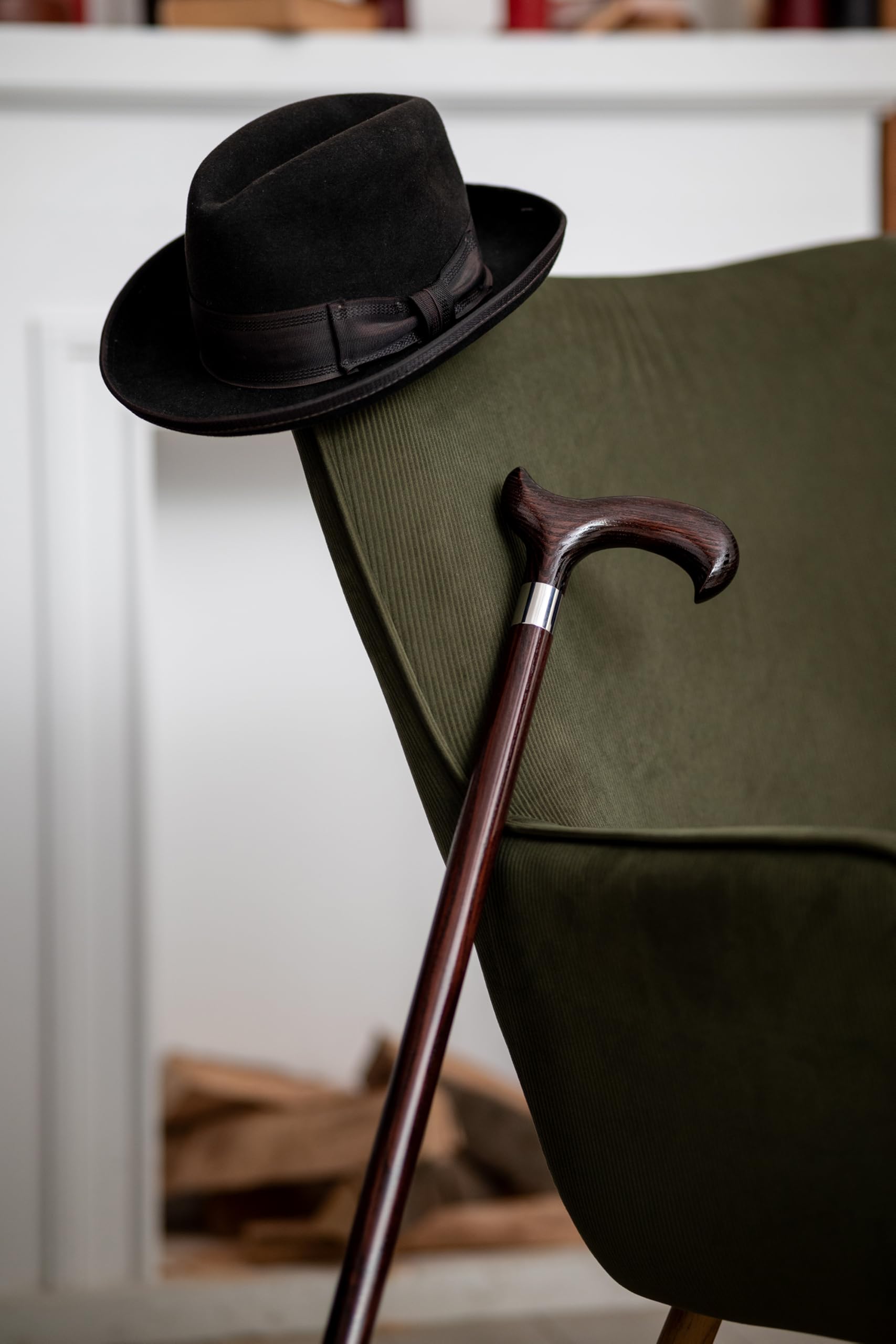 Dr. Watson Classic Derby Walking Stick – Handcrafted Ash Wood Cane with Polished Stainless Steel Collar