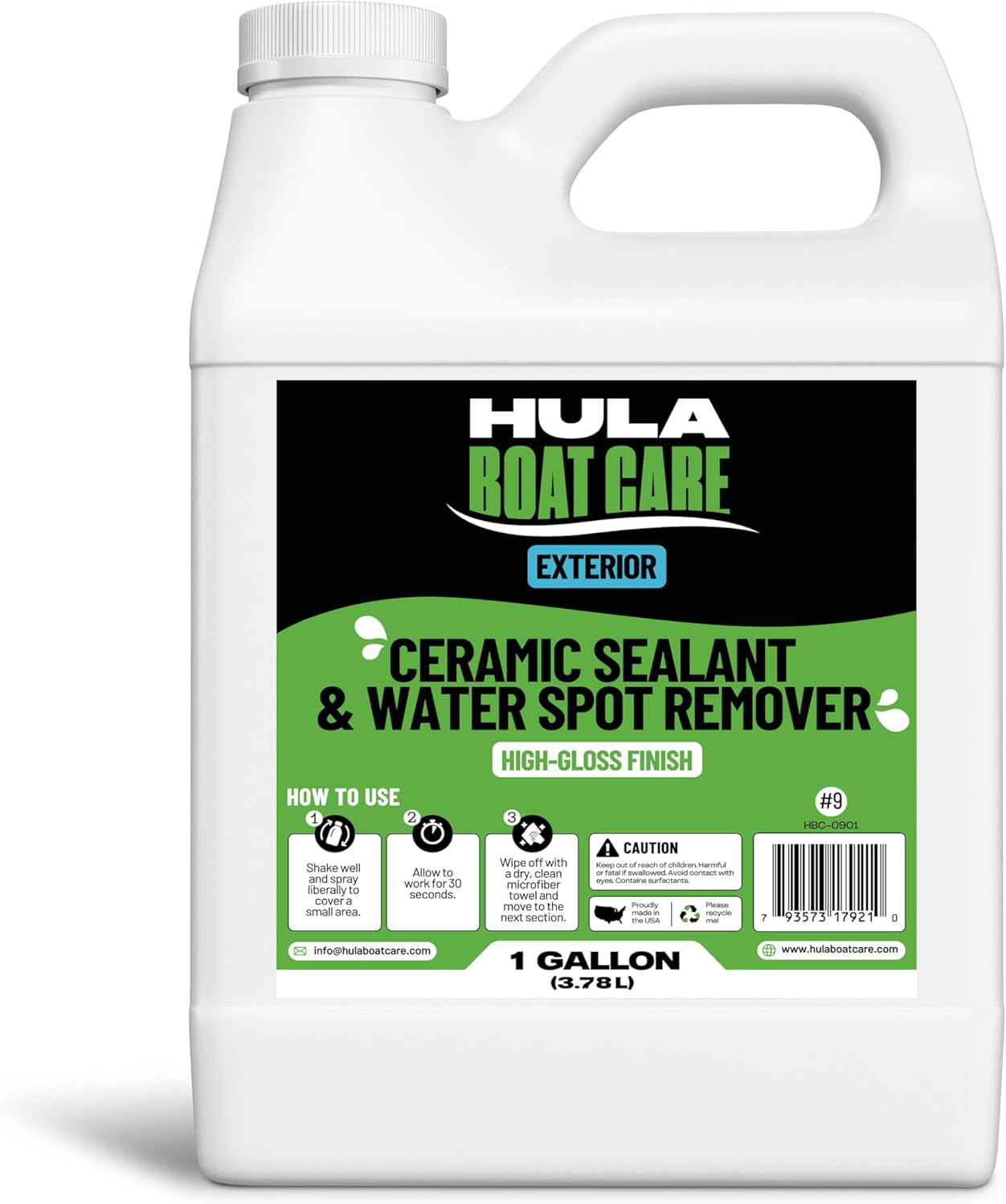 Hula Water Spot Remover for Boats with Ceramic Sealant, 1 Gallon — Daily Maintenance Refill, High-Gloss Finish, Made in USA