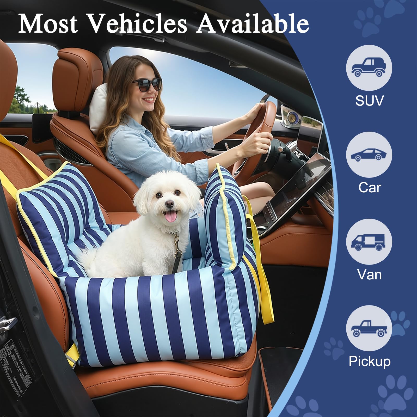 Pawaboo Asiento de Coche para Perros Mascotas, Transportín de Coche Perros con Hebilla Fija y Correa de Seguridad para Cachorros de hasta 25lbs, Cama Perro Coches Resistente al Agua
