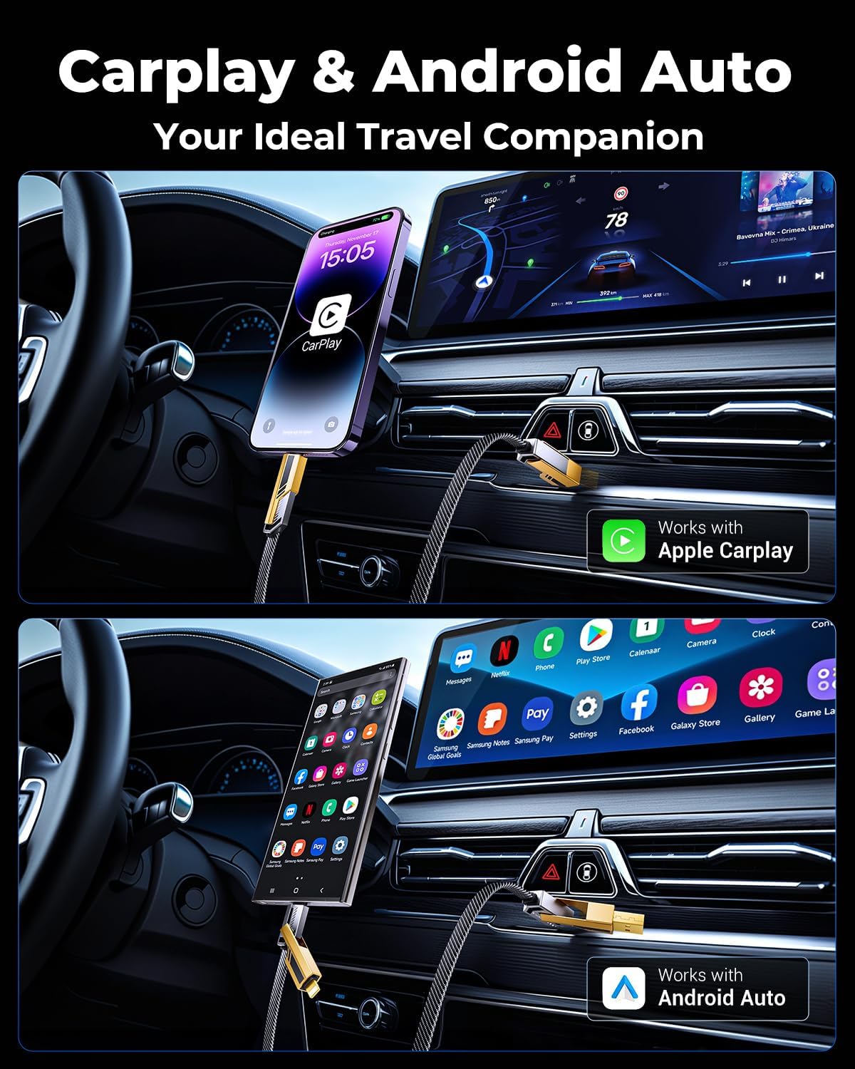 SHEZI [Upgraded 2.0] 4-in-1 USB C Cable 60W 5FT Compatible with Lightning Cable [Fast Charging & Data Transfer] Flat Braided Multi Charger Cord Combo with L/USB C/A Port for iPhone/iPad & All Devices