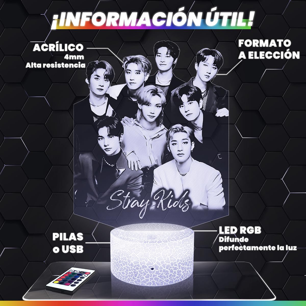 Lampephoto.fr - Lámpara 3D Stray K Decoración Cuarto Lámpara 3D Stray K Objeto K-Pop Corea Pop Coreana Idea de Regalo Luz Suave Luz Nocturna Decoración de Escritorio, Regalo Navidad TOP