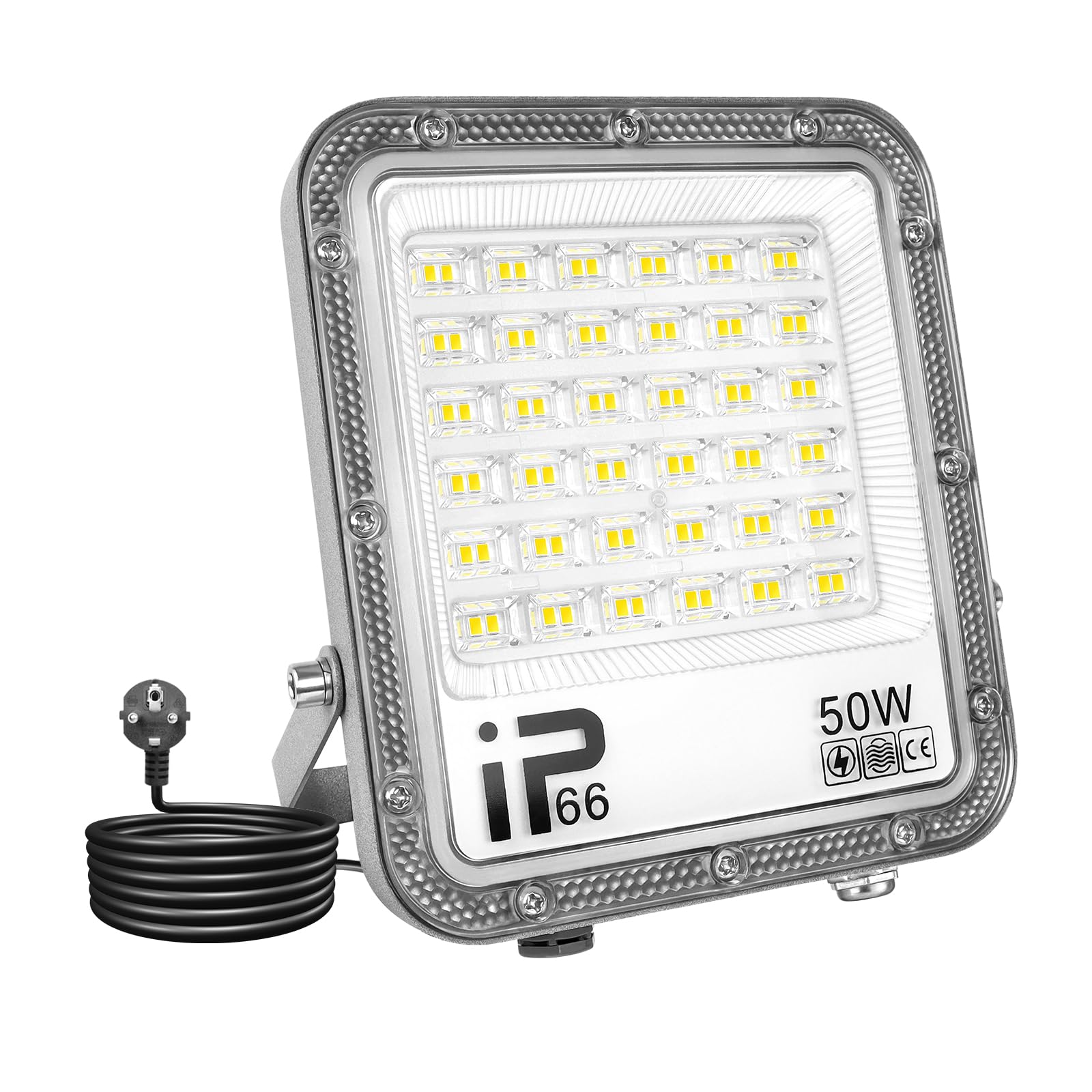 Indmird Faretto LED Da Esterno 50W, Faro LED Da Esterno Con Spina, Super Luminosa 5000LM 6500K Bianco Freddo Faretti Led Esterno IP66 Impermeabile Faro Led Per Giardino,Cortile,Garage,Corridoio - 8