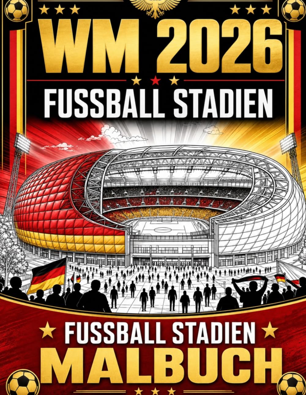 „Fußball-Weltmeisterschaft 2026 – Das große Malbuch für Fans!”: „Male Stadien, Fußballspieler und unvergessliche Momente des größten Fußballfestes der Welt aus!”