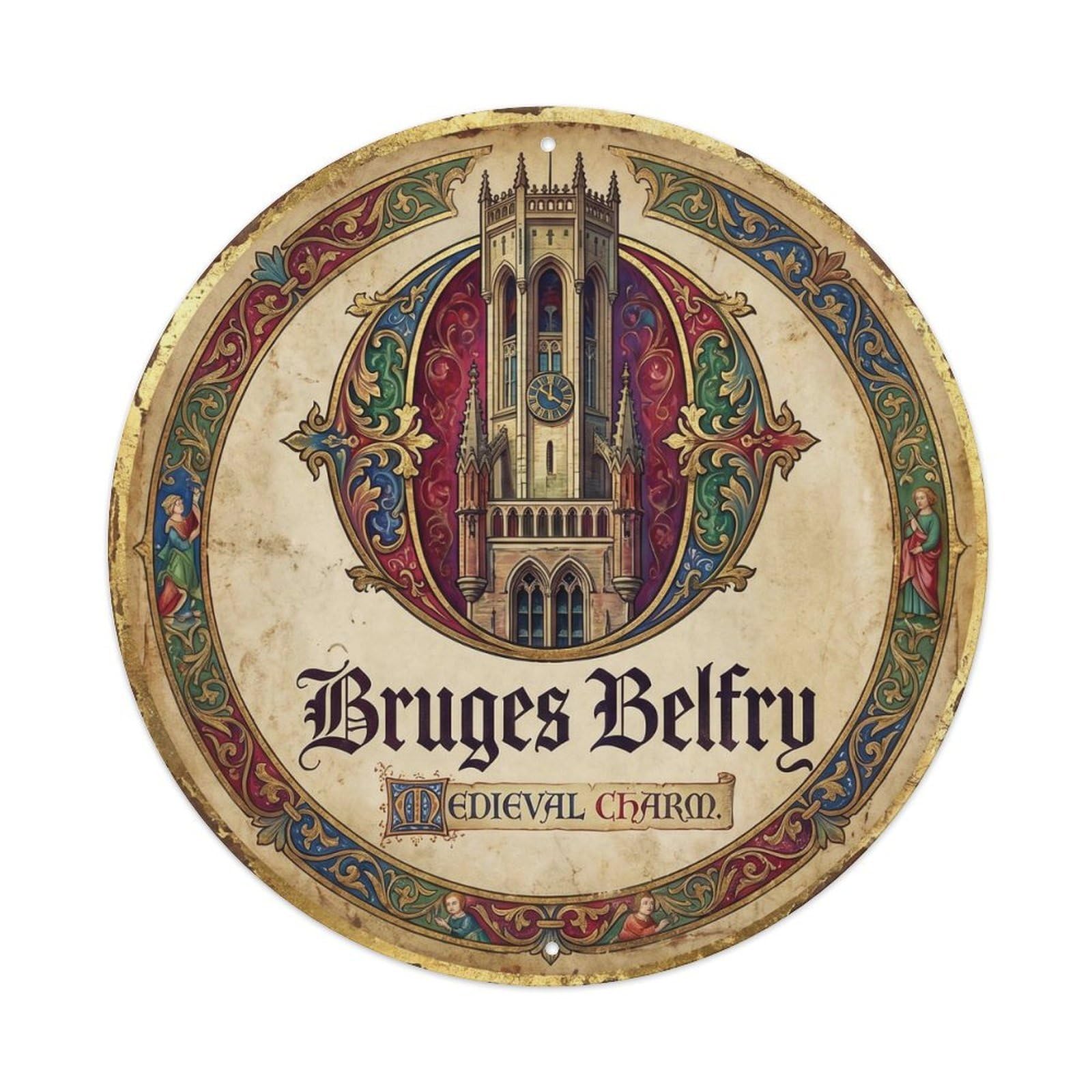 Vintage Travel Tower Belgium Medieval 3032 Metal Tin Sign