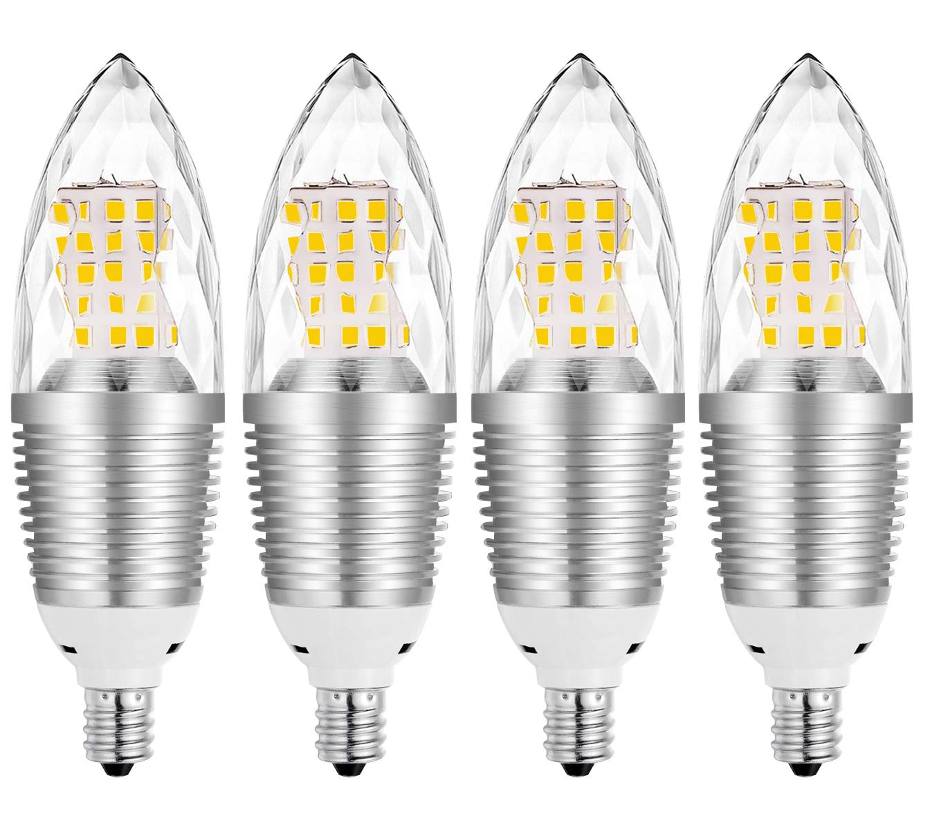 E12 LED Candelabra Light Bulbs, 12W Candle Bulb, Equivalent 100W Incandescent Bulb,1200LM, Warm White 3000K,E12 Base, Non-dimmable, 4 Packs