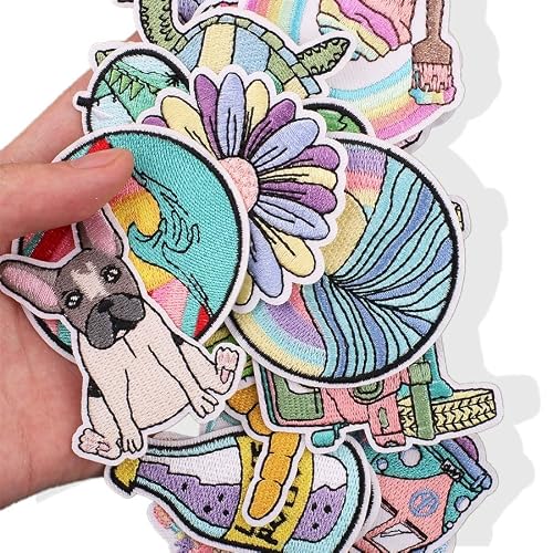 18Pcs Colorful Iron On Patches Flower Cactus Car Decorative Sew On Embroidered Patches Appliques 18 Styles Floral Diy Arts Crafts Decoration Embroidered Patches For Clothing Jeans Caps Bags Repair #TOP5