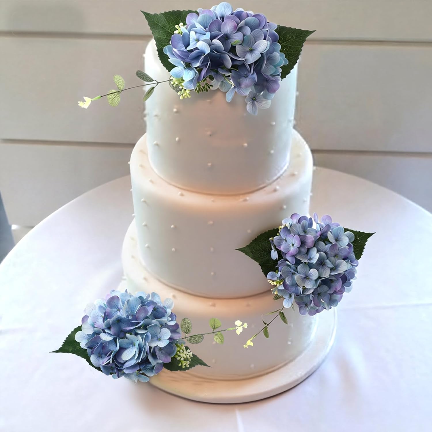 Norme 3 Pcs 7.87 Inches Pre-Made Blue Hydrangea Cake Toppers, Faux Flowers Decor for Wedding Cakes, Birthday, Baby Shower & Baptism Party Decorations, Floral Theme Cake Decor