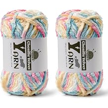 2 Pack Plush Chenille Chunky Yarn - Fluffy Velvet Yarns Crochet for Blanket Knitting and Crocheting - Soft Baby Yarn for Crocheting - Amigurumi Crochet Yarns 100g 87yds 2 Candy Color