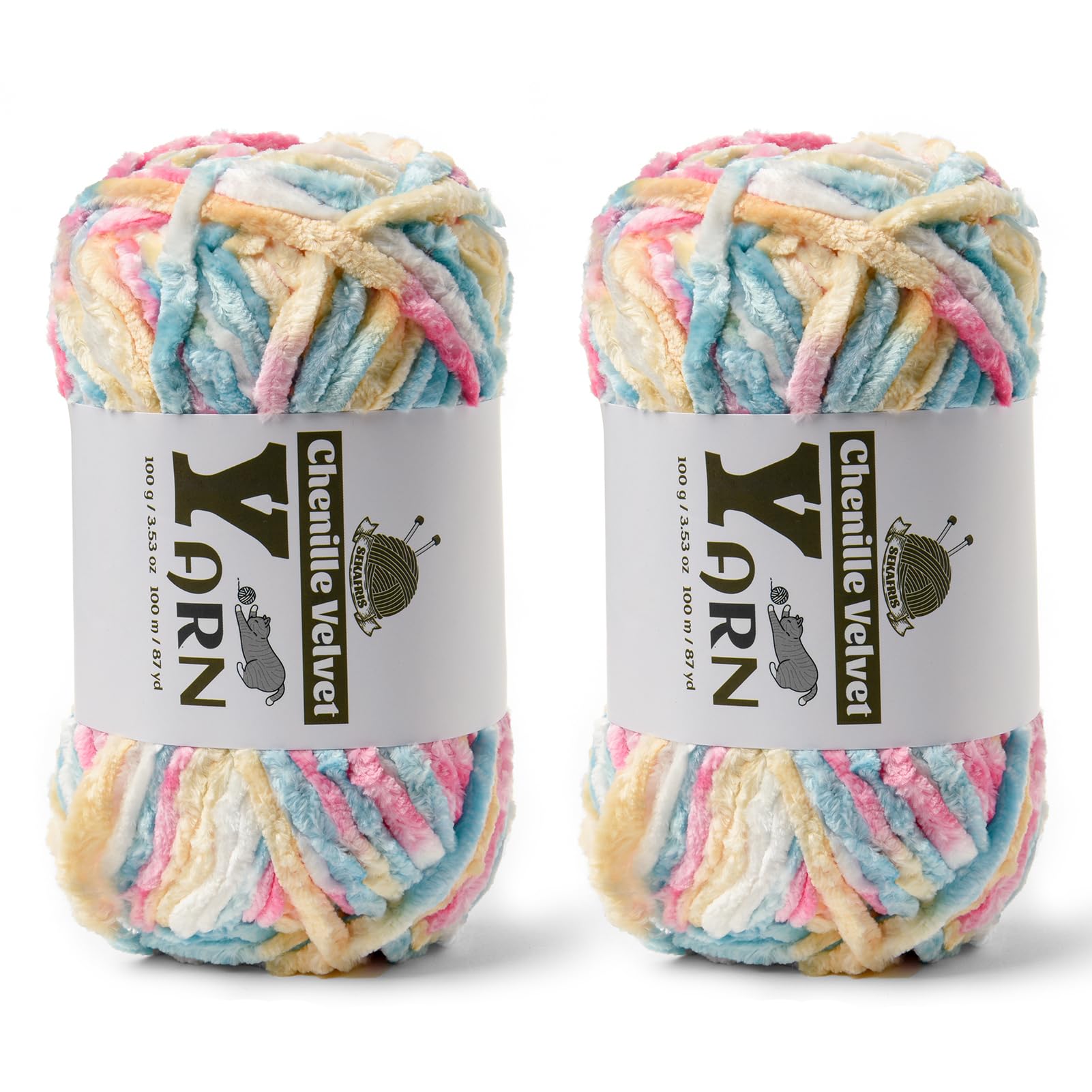 Chenille Crochet Candy Color Yarn 2 Pack