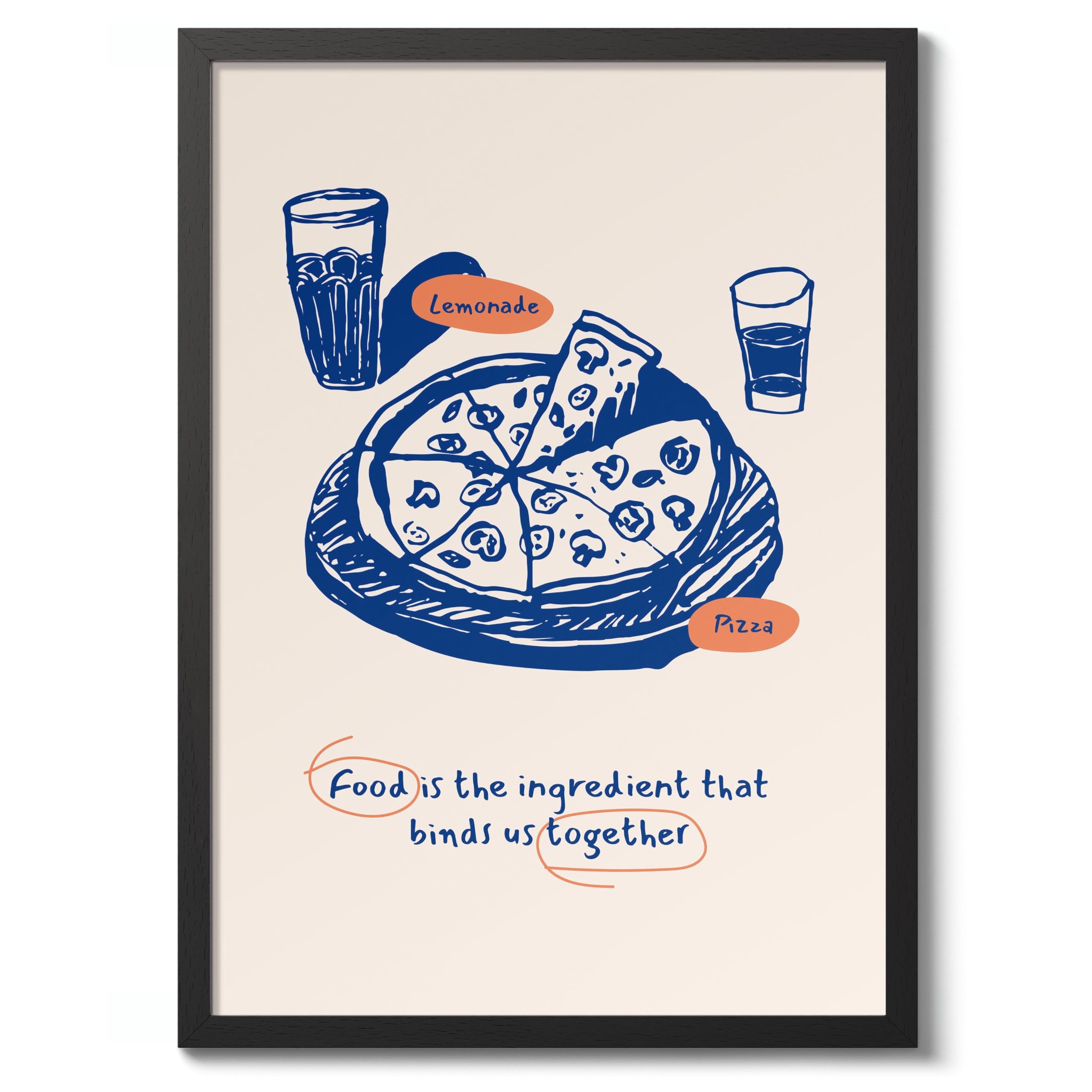 Food Binds Us Together Kitchen Poster, Cooking Baking Quotes Prints, Kitchen Line Food Illustration Wall Art, Funny Humour Quotes Home Decor, Archival Matte, A3 (Black Frame) - 42x29.7cm โ image 1