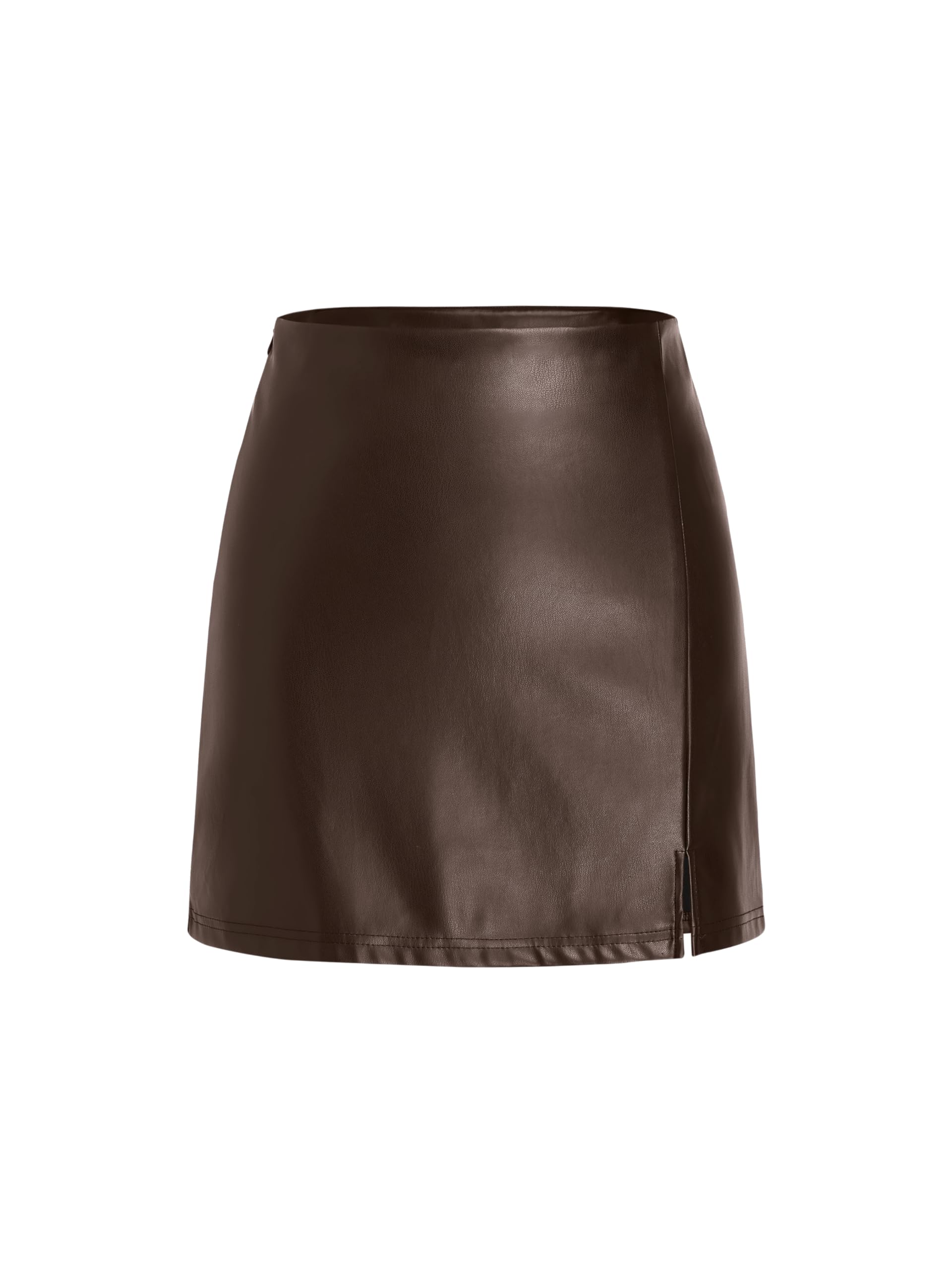 CIDERFaux Leather Solid Split Mini Skirt
