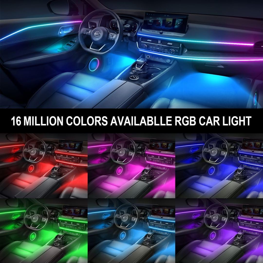 Dreamcolor Acrylic Interior Car Lights, WEBUPAR Car Accessories 6 in 1 Car LED Strip Lights with APP Control and 213 Modes, 175 inches 593 LEDs Fiber Optic Lights, RGB Neon Light Kits