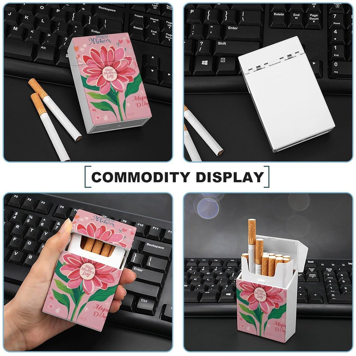 Happy Mother Day Cigarette Case with Switch Flip Closure, Cigarette Holder Case for Men Women, Cigarettes Smoking Accessories, Plastic Box for Smoke, Cigarette Hard Box Holder