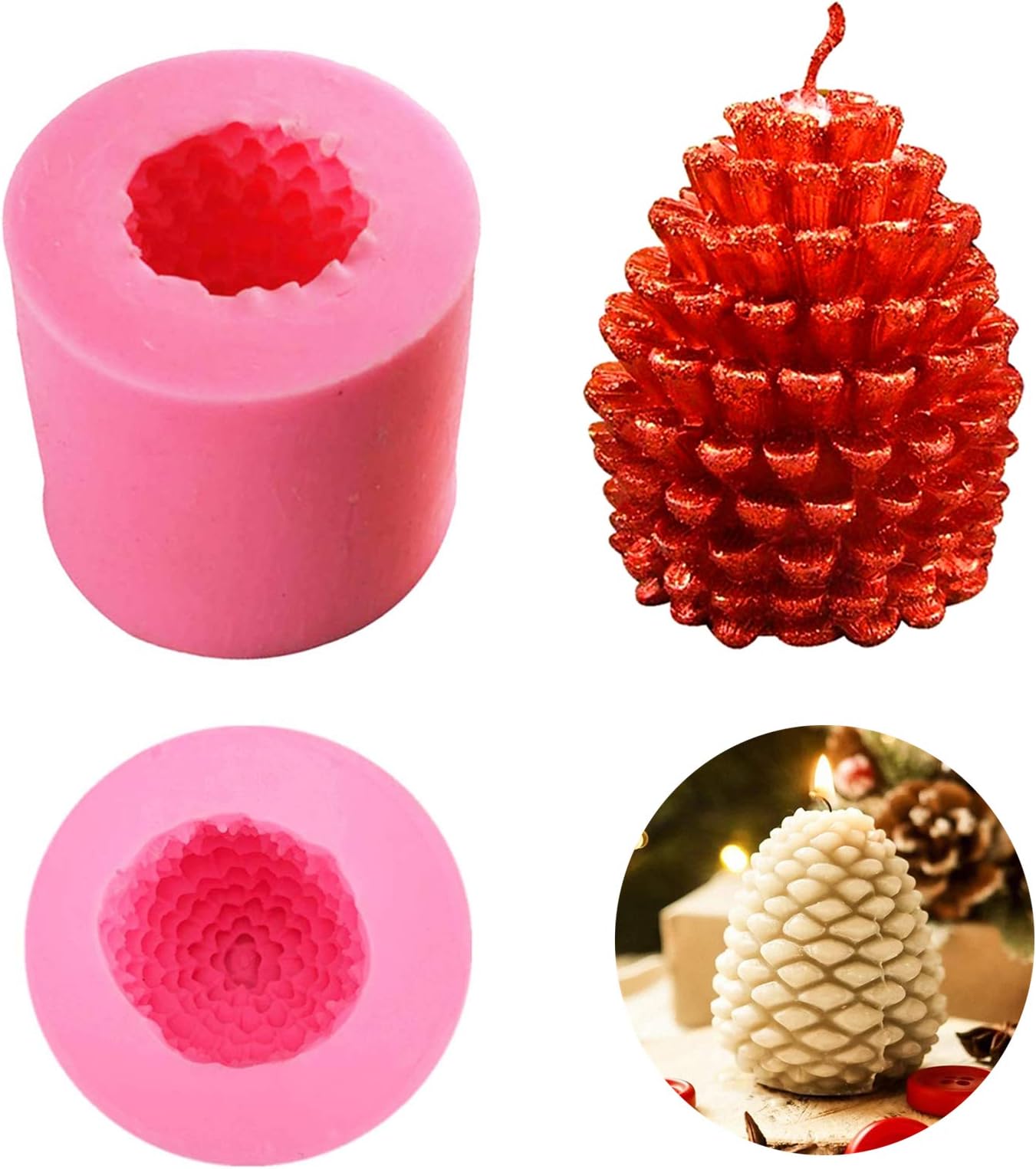 Pine Cone Candle Mould Silicone Candle Mold Soap Wax Melt Mould Table Ornament Moulds, Chocolate Candy Fondant Baking Molds for Party Home Decoration Handmade Gift Wax Craft DIY