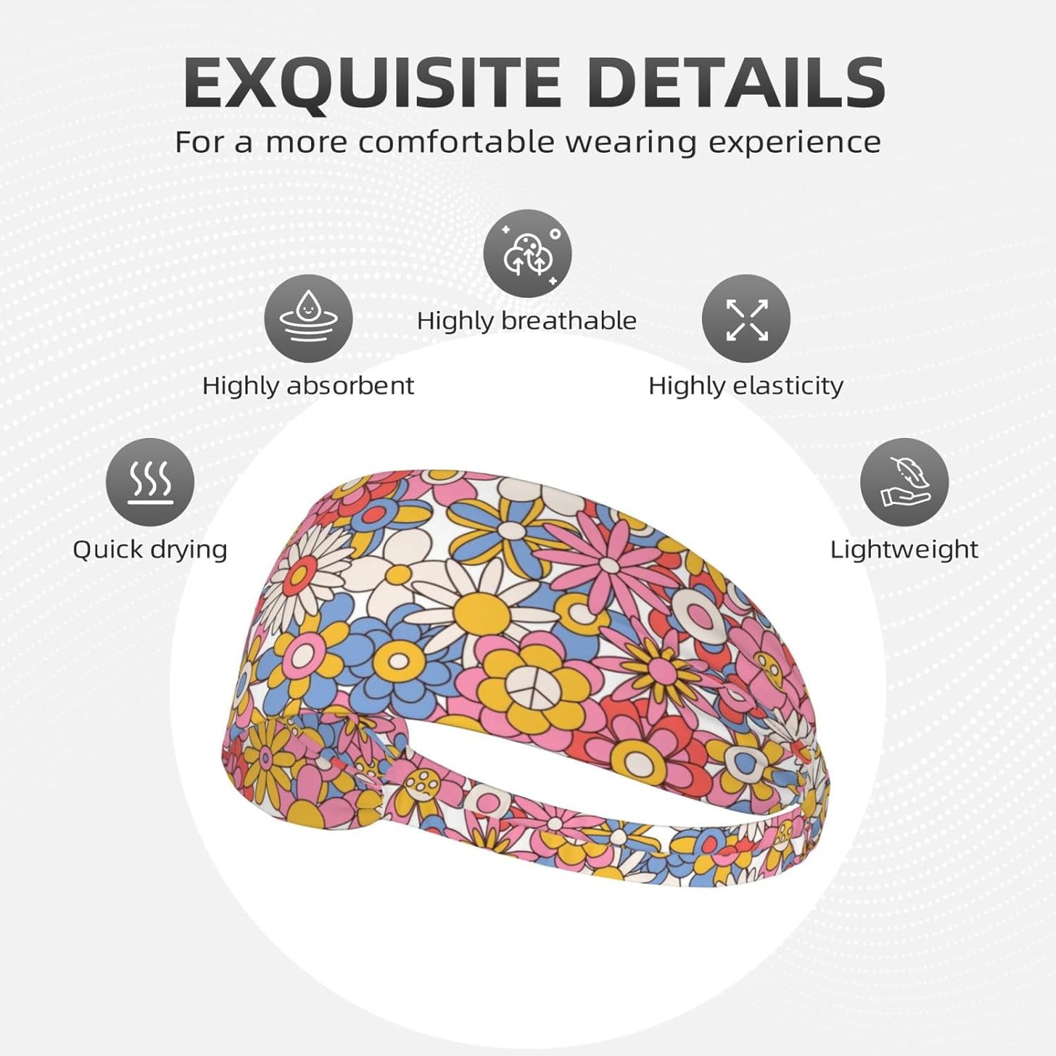 60s And 70s Retro Vintage Flowers Elastic Exercise Headband For Women&Men,Wide Headbands For Women Athletic Sweatbands - Fashion Elastic Sports Hair Band For Yoga Fitness