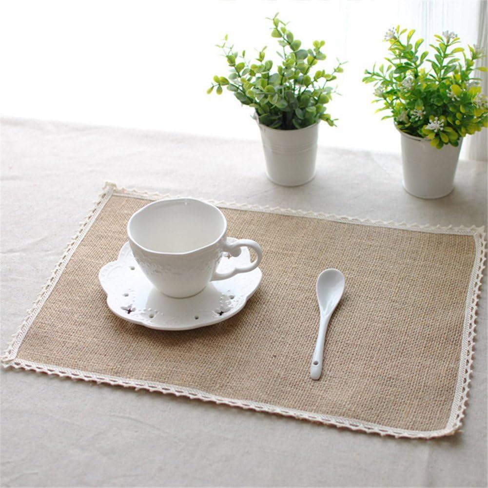 MISS MINI Natural Burlap Lace Table Mat Table Napkin Restaurant Table Placemat Home Decoration