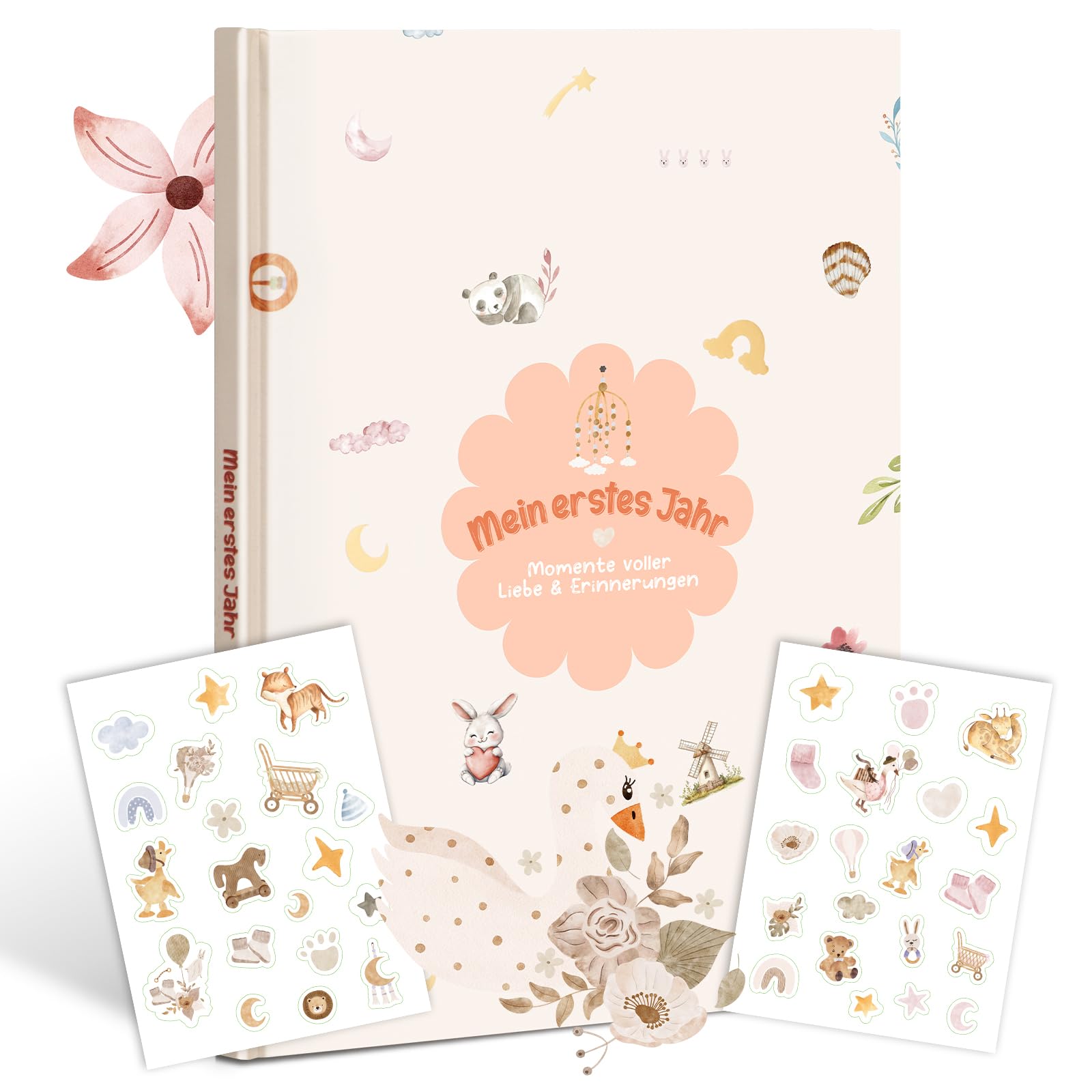 My First Year Baby Memory Book, A4 Diary & Keepsake Album with Lovely Floral Motif, Includes 40 Stickers