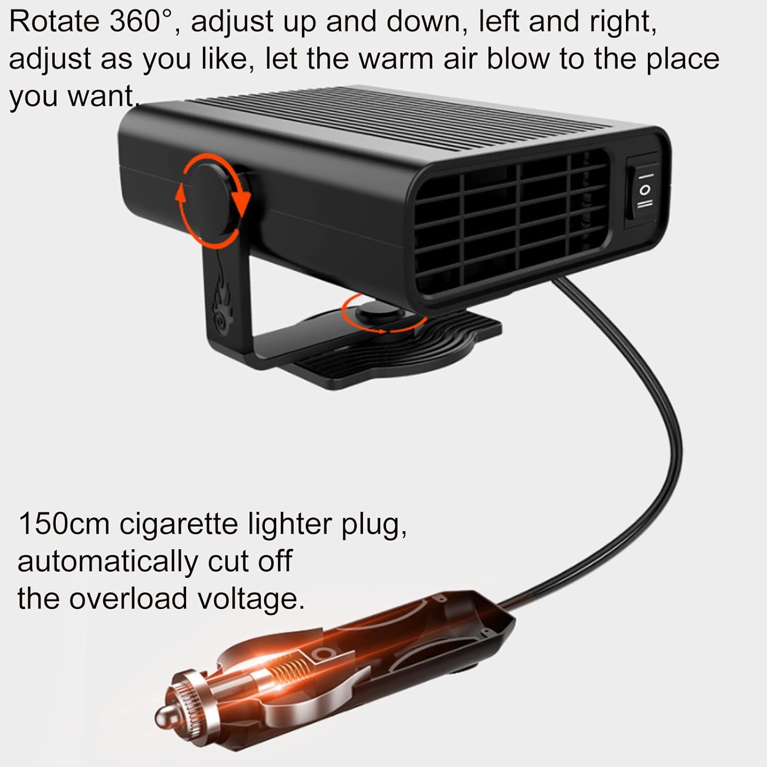 Fast Heating Vehicle Electronic Heater De-Icers Defrost Defogger And Automobile Windscreen Fan in Cigarette Lighter 2 in 1 Fast Heating/Cooling Function Portable Car Space Heater,White,12V