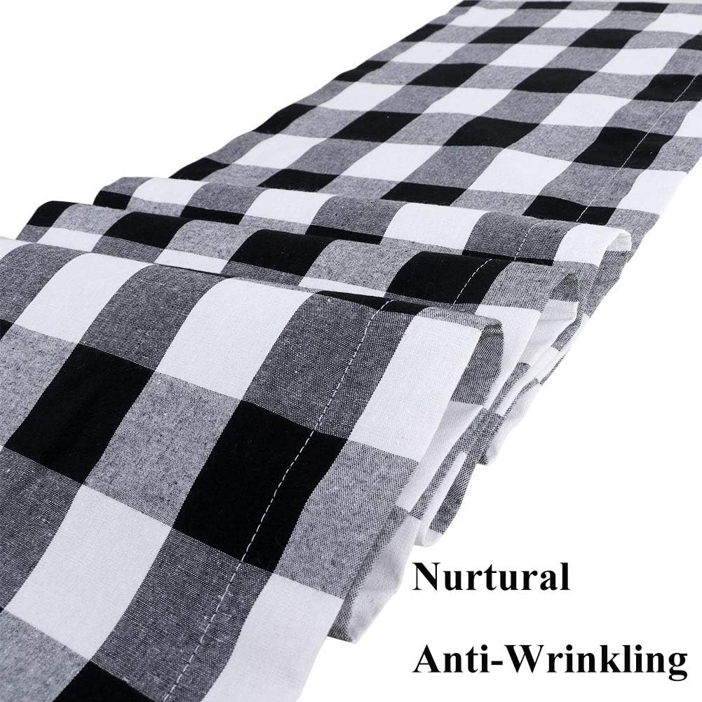 OurWarm Buffalo Check Table Runner, 14 x 72 Inch Black and White Buffalo Plaid Table Runners for Christmas Farmhouse Party Table Decorations, Cotton Burlap