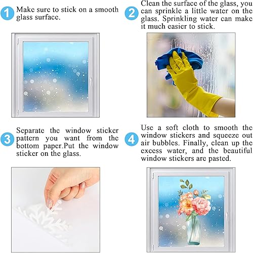 Miniatura 7 de Whaline 9 hojas de primavera y verano para ventana, florero de acuarela, mariposa, decoración estética de ventana floral de temporada para el hogar,