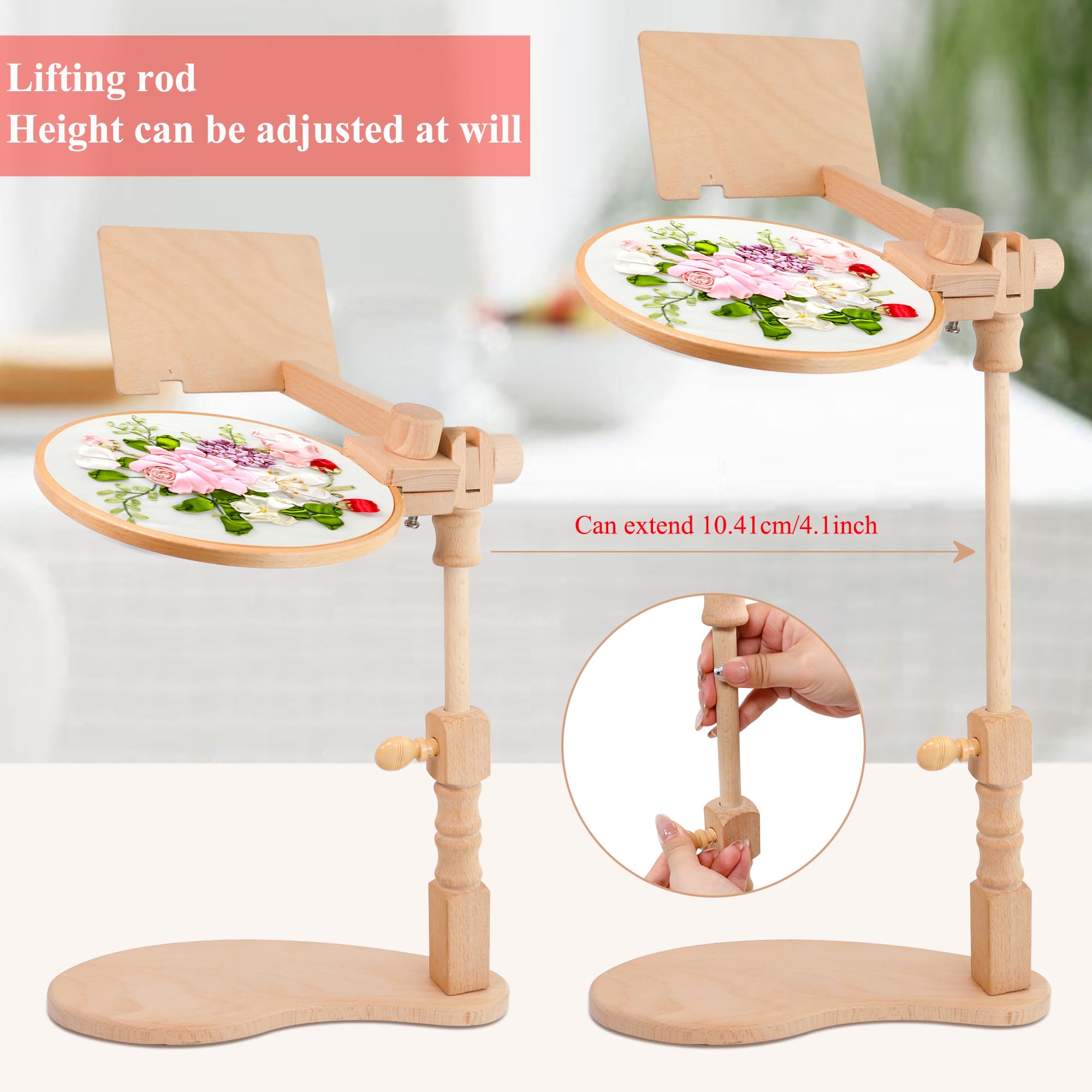 Soporte de bastidor de bordado, soporte giratorio de madera, marco de punto de cruz, marco de madera para manualidades, soporte de bastidor de bordado manos libres para manualidades