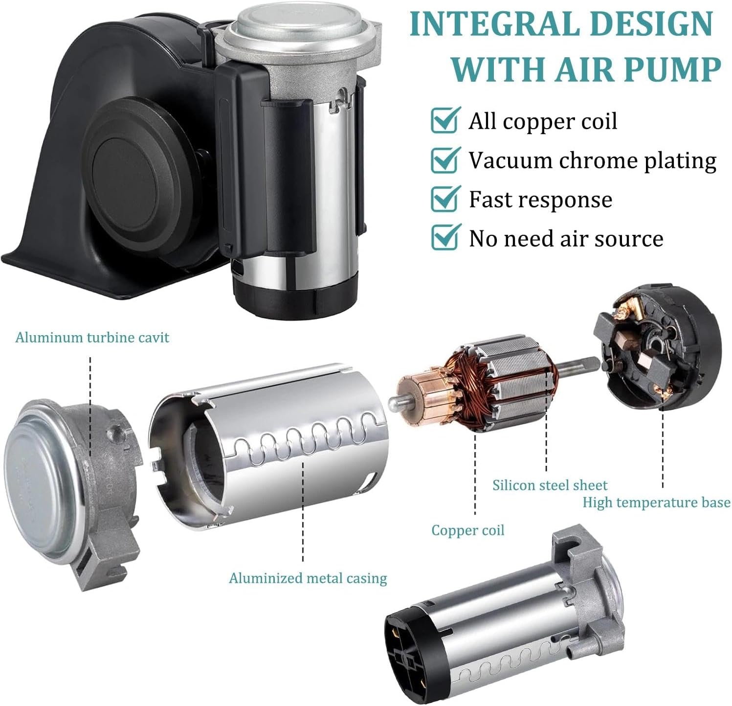 150dB Super Loud Air Horn for Trucks & Cars - 12V Heavy Duty Dual Trumpet Kit with Compressor, Easy Installation Universal Fit for Motorcycle, SUV, Boat (2-Pack)