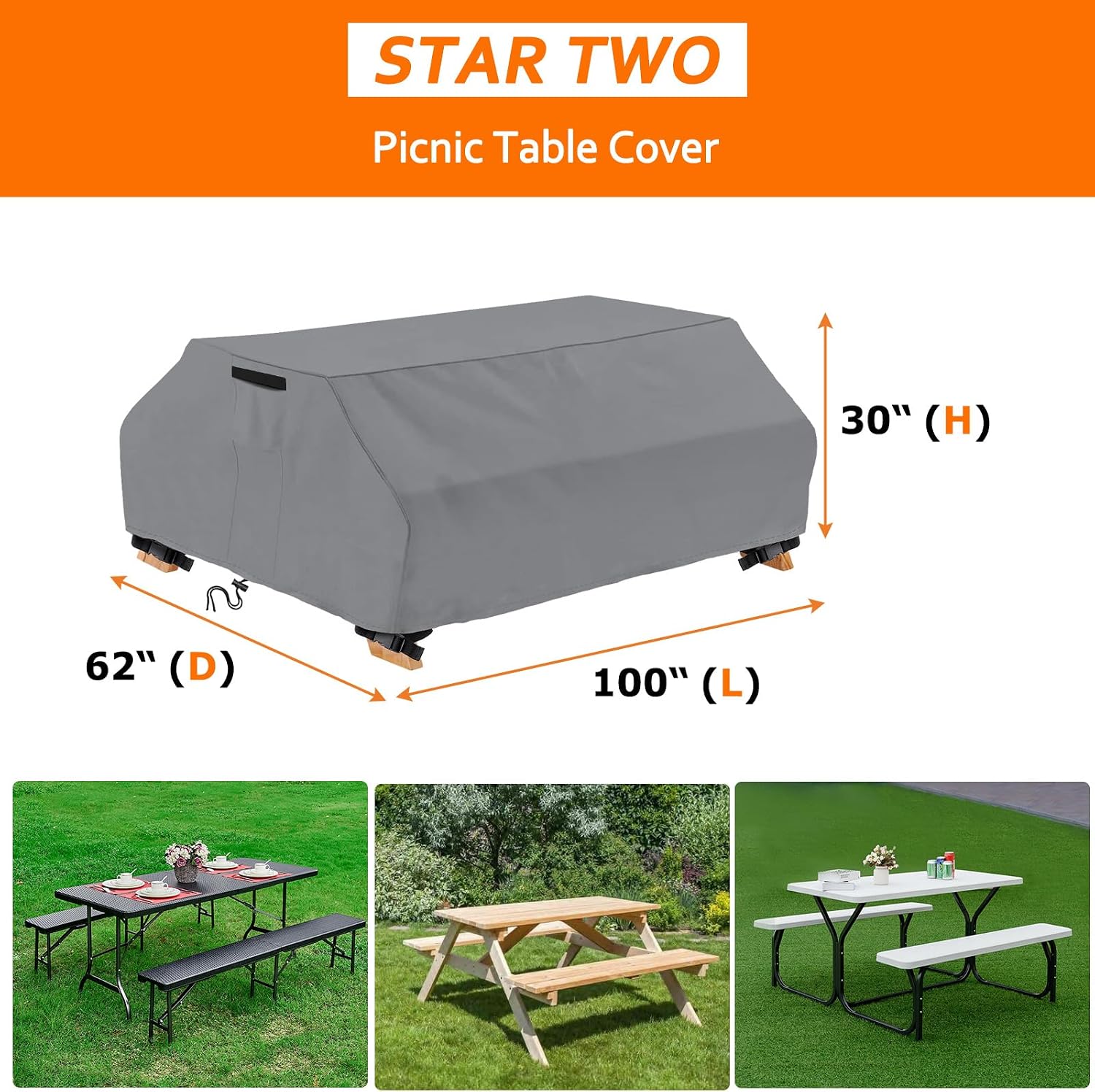 STARTWO Picnic Table Cover With Bench Covers image 2