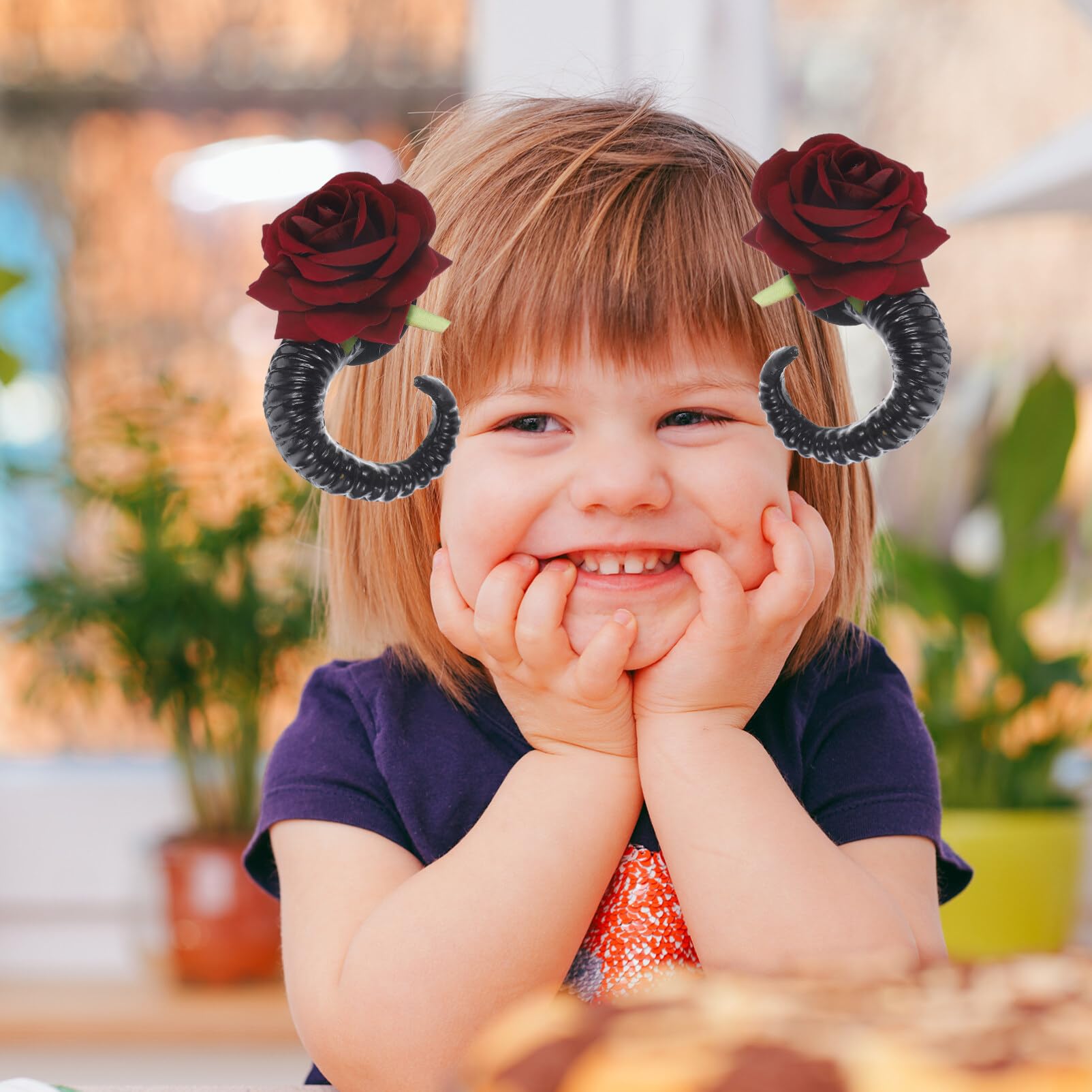 Beaupretty Gothic Sheep Horns Hair Clips with Rose Barrette for Halloween Cosplay Party Accessories, As Shown, 10X7CM - Image 4