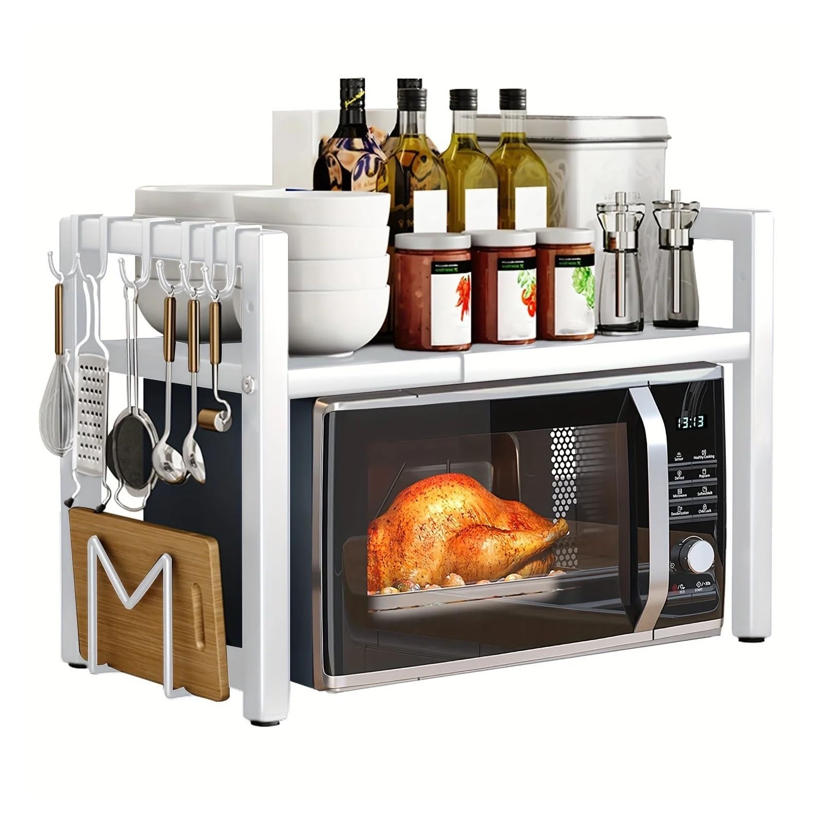 Étagère extensible pour micro-ondes en métal blanc | Support de rangement cuisine