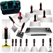 18 Pieces Drywall Hand Tool Kit, Putty Knife Set with Mud Pan, Aluminum Hawk, Finishing Trowel, Painter Scraper, Inside & Outside Drywall Corner Trowel and Carry Bag, Taping Knife Hand Tools