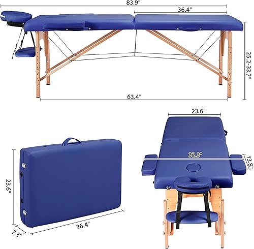 Miniatura 6 de Yaheetech - Mesa de masaje portátil, camas para pestañas, cama de spa, sofá de masaje plegable, mesas de spa ajustables, plegables en 2 con bolsa