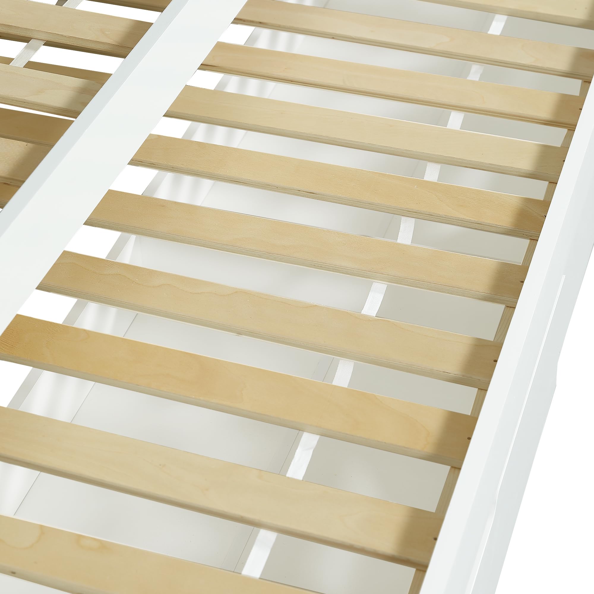 Moimhear Letto singolo e matrimoniale, letto scorrevole con ruote in basso, con 2 cassetti in MDF, struttura in legno massello, bianco (90x200cm/90x190cm)