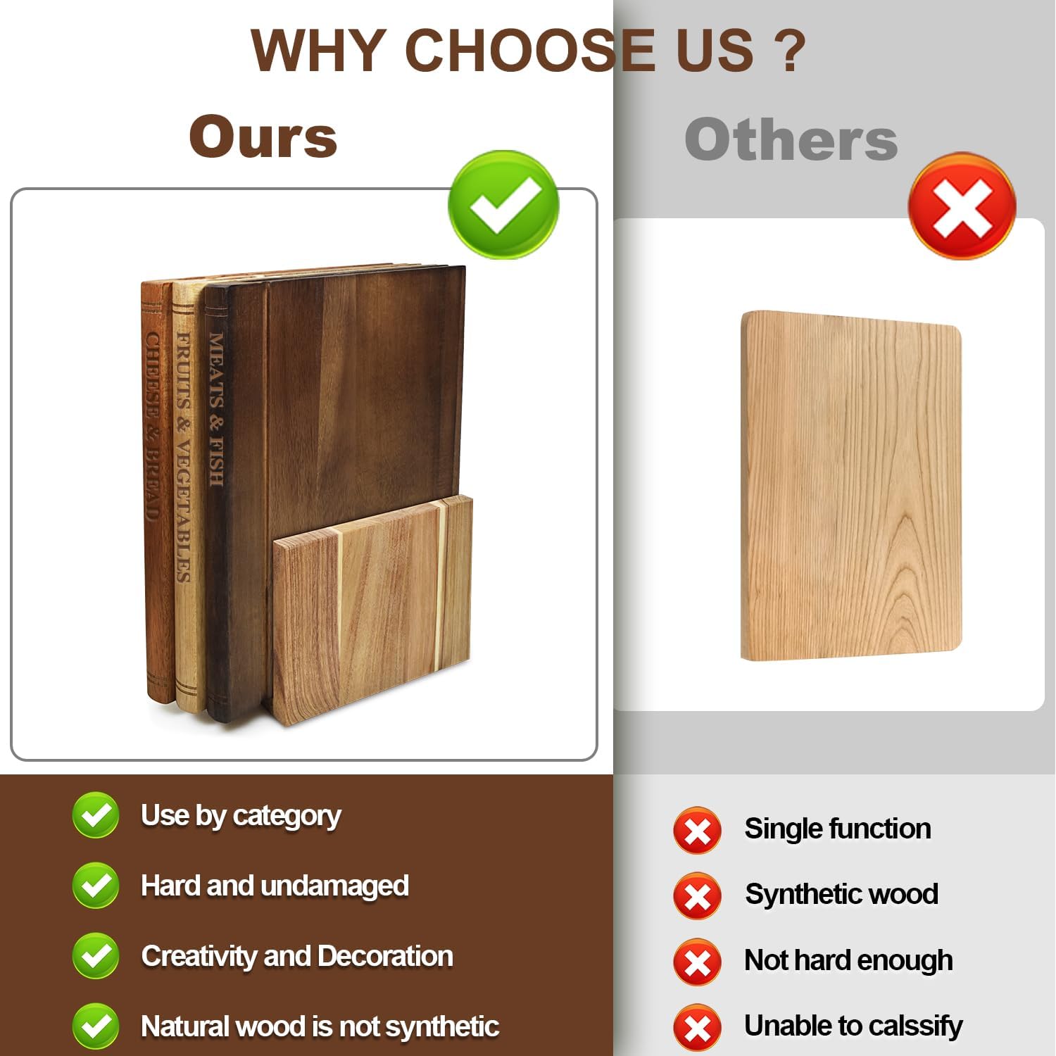 Book Cutting Board Set, Wooden Cutting Boards with Stand for Kitchen, 3Pcs Book Cutting Boards, Wood Cutting Board Set for Meat Cheese Vegetable (Miss Wood)