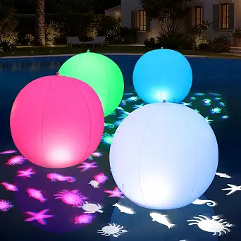 Floating Pool Lights Solar Powered, 15-inch Sealife Pattern Inflatable Color Changing Glow Globes, IP68 Waterproof
