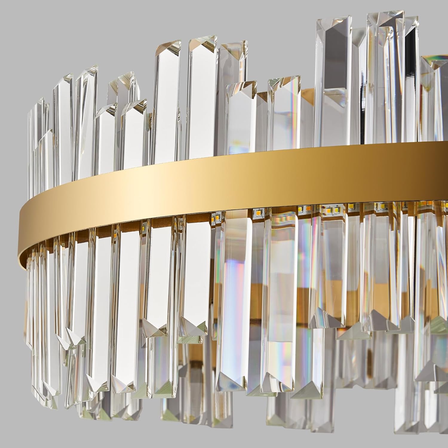 24'' Modern Gold Crystal Chandelier - K9 Crystal LED Dimmable Chandeliers With Remote Control for Dining Room - Luxury Brass Adjustable Pendant Ceiling Light Fixture For Living Room Bedroom Entryway