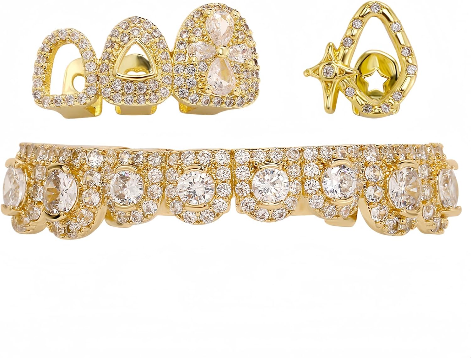 Set de Grillz CZ Iced Out para Dientes Oro y Plata