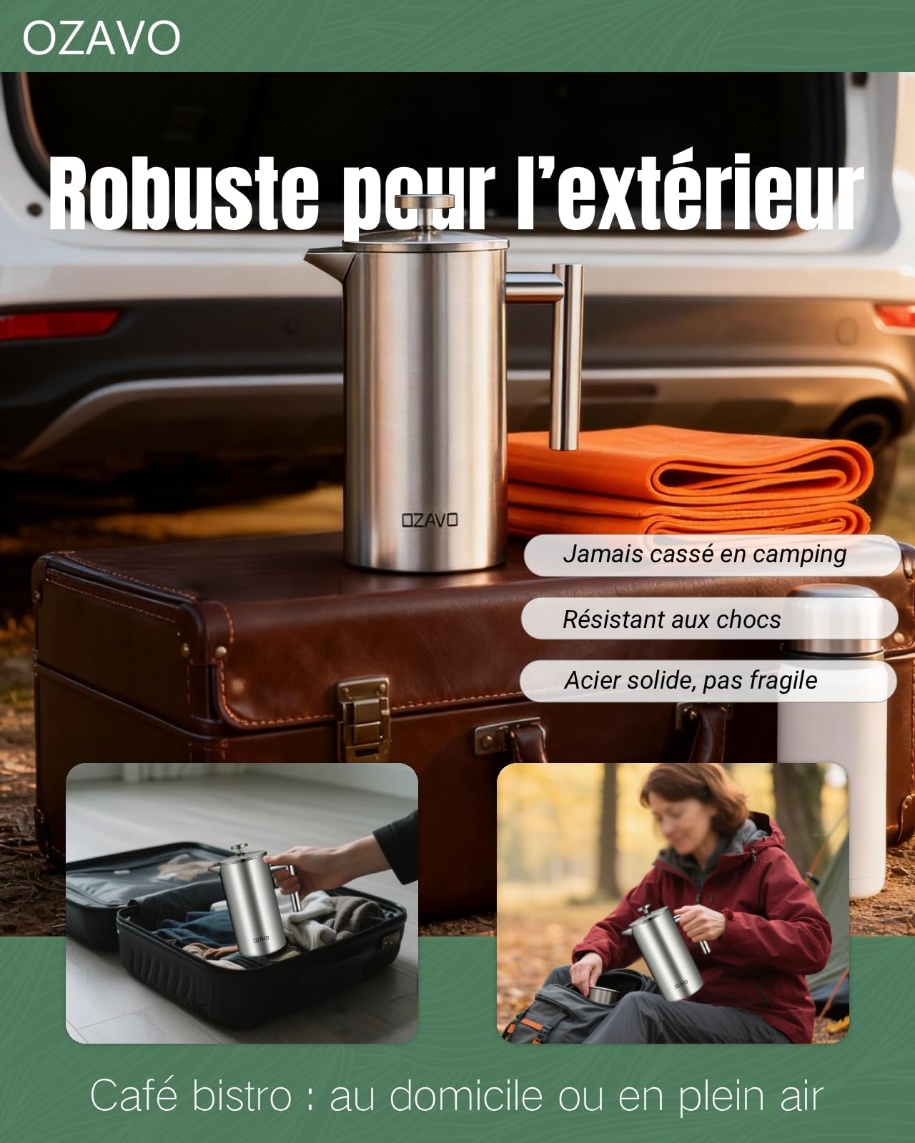 Caffettiere a Pistone Caffettiera Francese in Acciaio Inox, Capacità 1 L per 8 Tazze French Press Caffè, con 5 Filtri di Ricambio