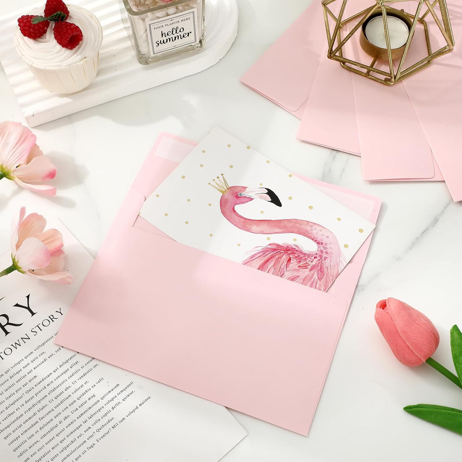 JarThenaAMCS 100 Pack Blush Pink Blank Cards and Envelopes Pink Greeting Cards A7 Self Seal Envelope Set for Wedding Birthday Invitation