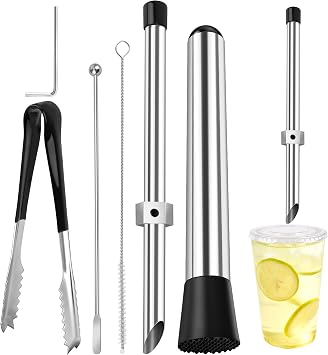 5P Straw Hole Puncher Set, 304 Stainless Steel Drink Punching Tools | 5in1 Straw Puncher Set, Muddler, Stirring Rod, Ice Tweezers, Brush, For Plastic Lids, Coffee, Juice, Drinks, Lemonade Stand