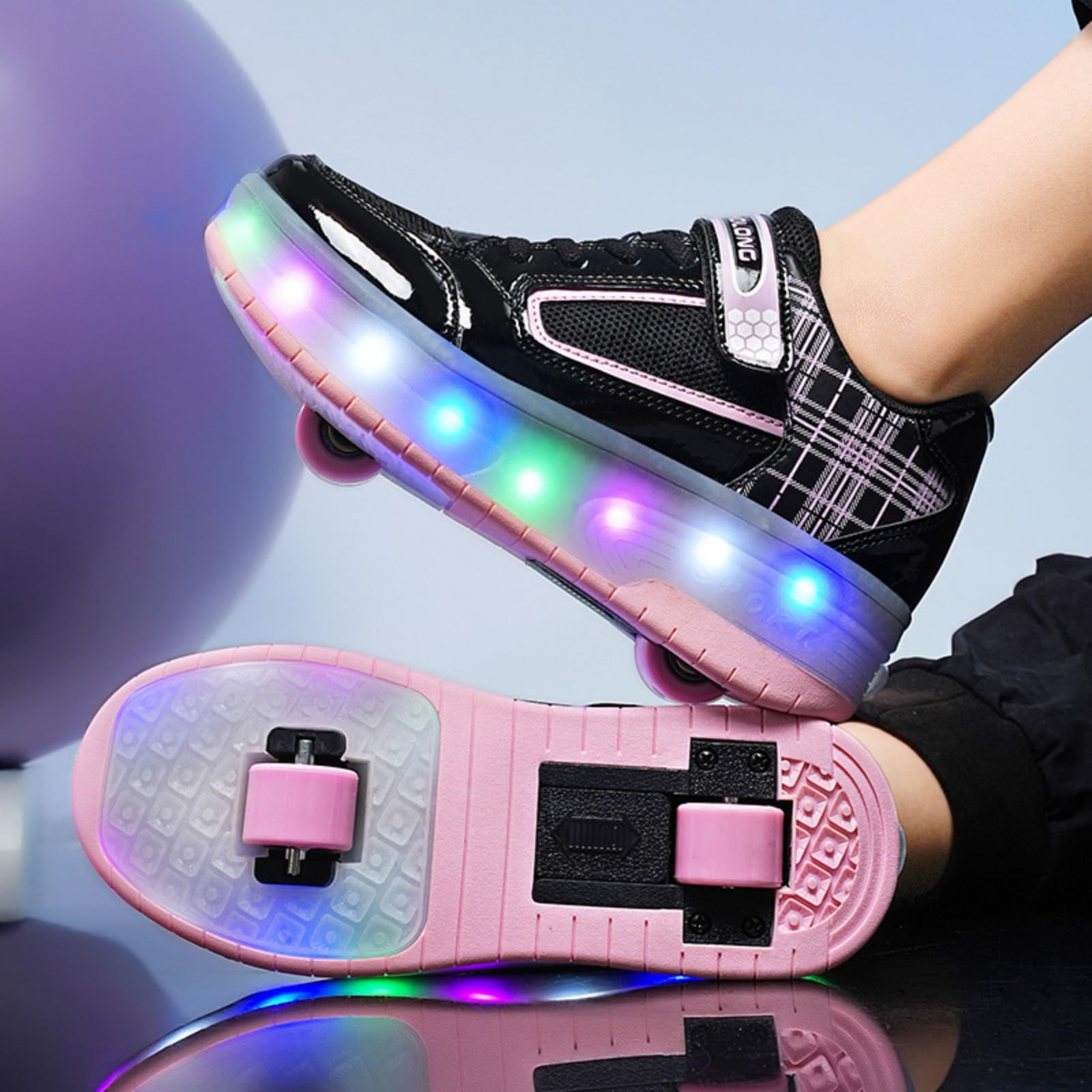 Fansu Zapatos de Patinaje con Ruedas para Niños y Niñas con Luz LED Ajustable, 2 en 1 Zapatillas con Ruedas y Luces para Niñas Niños USB Calzado Zapatillas Deportivas