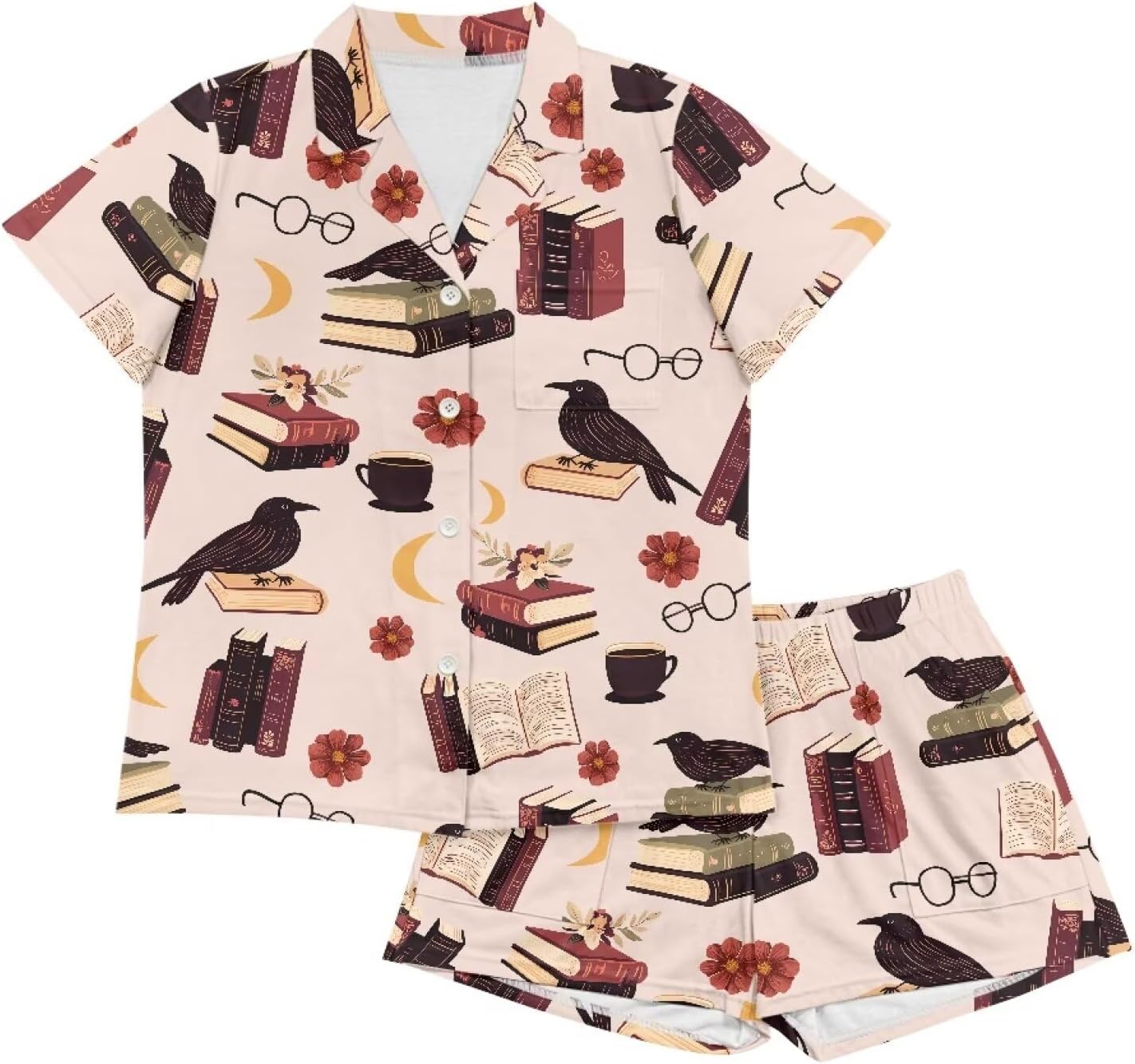 Womens Pajamas Set Button Down Short Sleeve Pajama Sleepwear Collar Nightshirt Casual Lounge Wear Top and Shorts